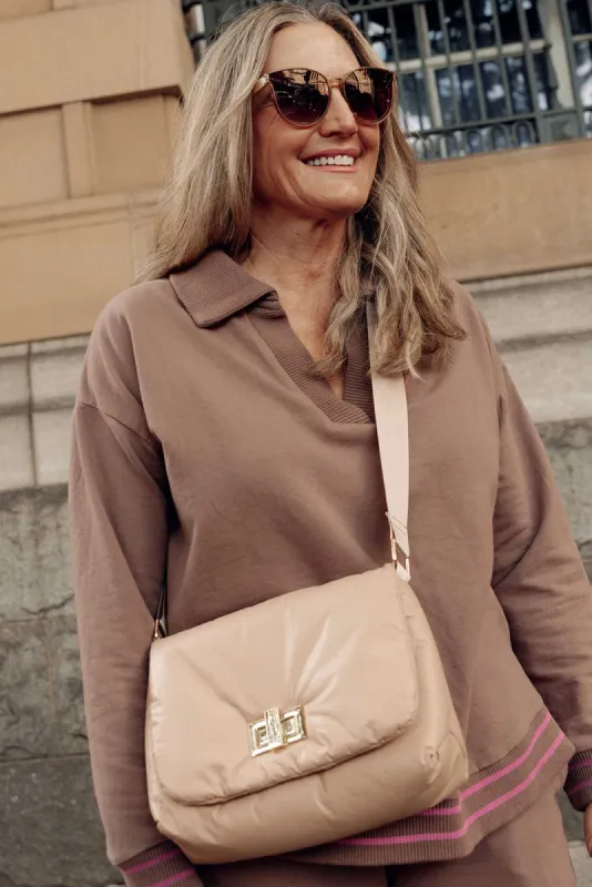 Casa Beige Puffer Crossbody Bag sold by Blue Bungalow