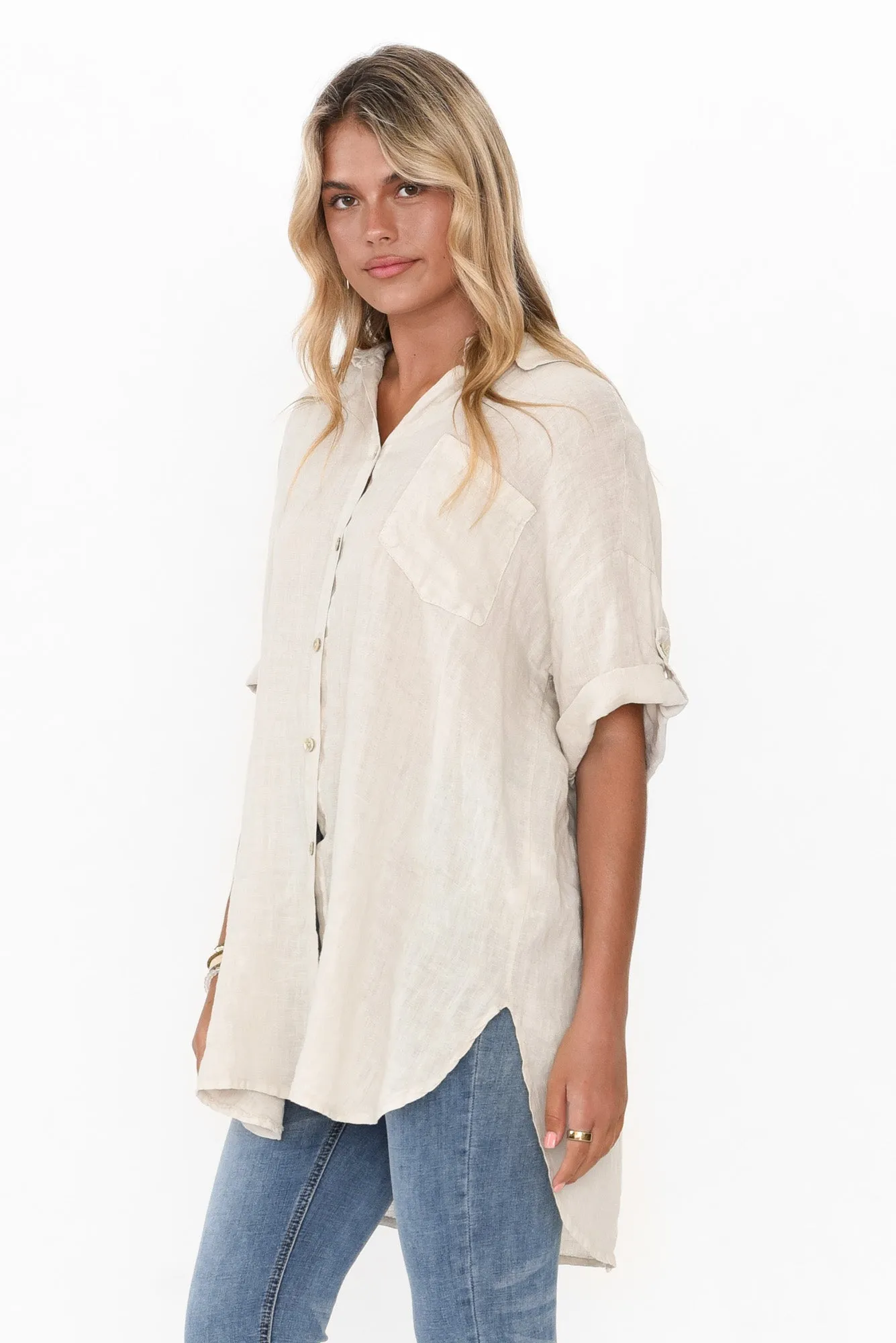 Kakadu Beige Linen Button Shirt sold by Blue Bungalow product image thumbnail 5