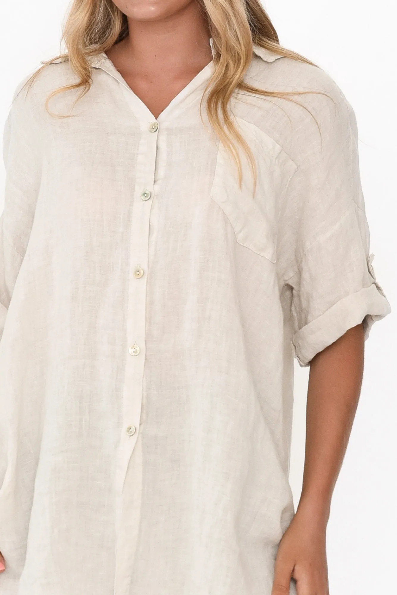 Kakadu Beige Linen Button Shirt sold by Blue Bungalow product image thumbnail 3