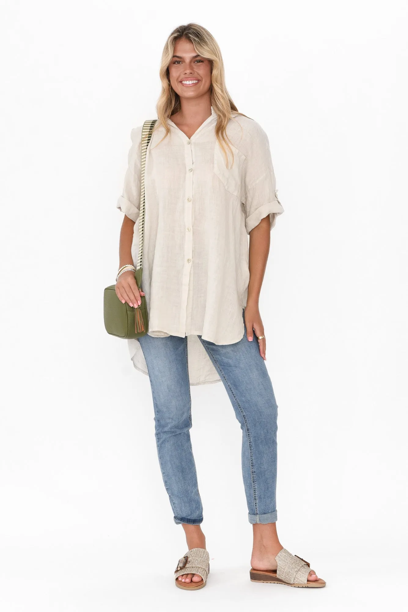 Kakadu Beige Linen Button Shirt sold by Blue Bungalow product image thumbnail 2