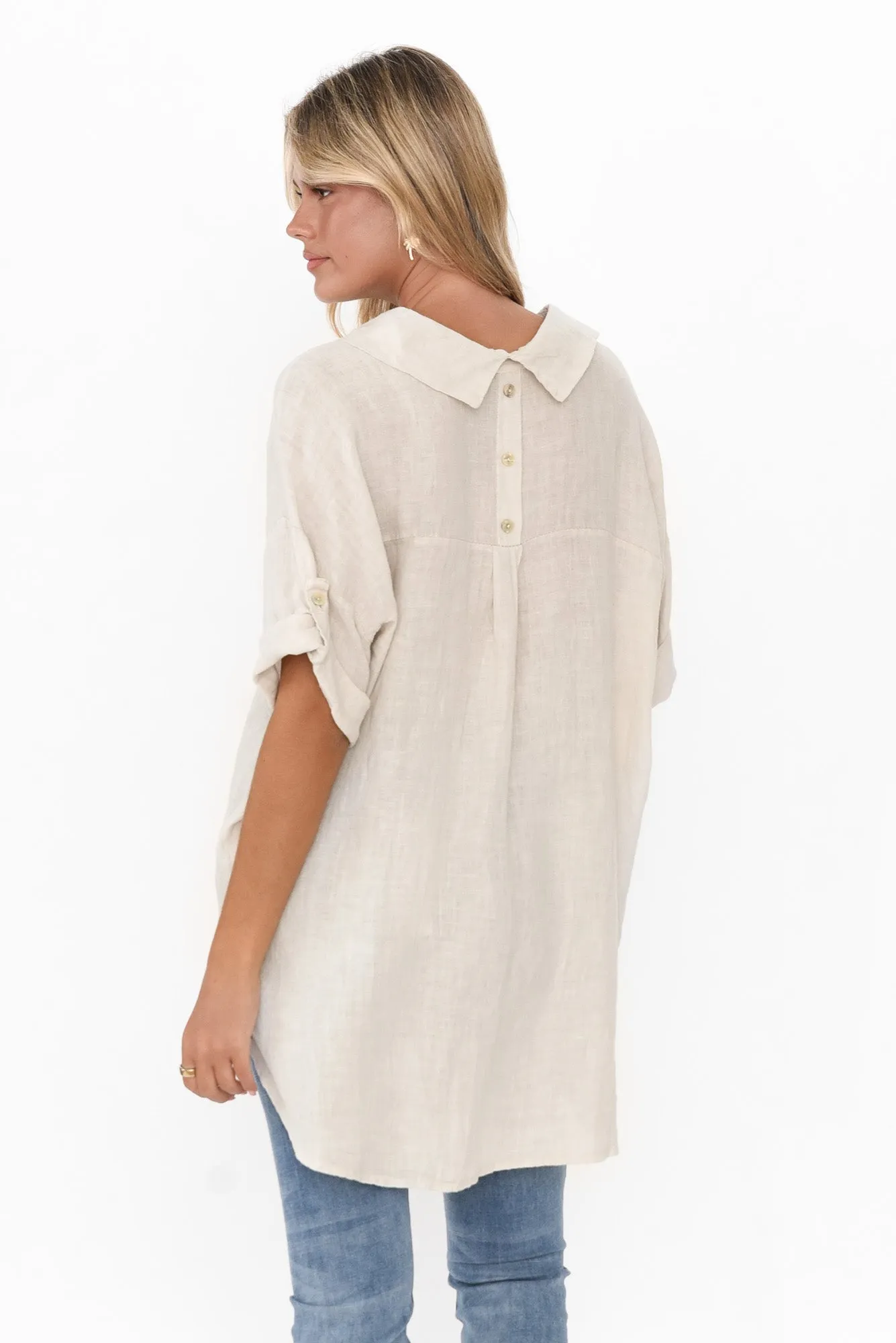 Kakadu Beige Linen Button Shirt sold by Blue Bungalow product image thumbnail 4