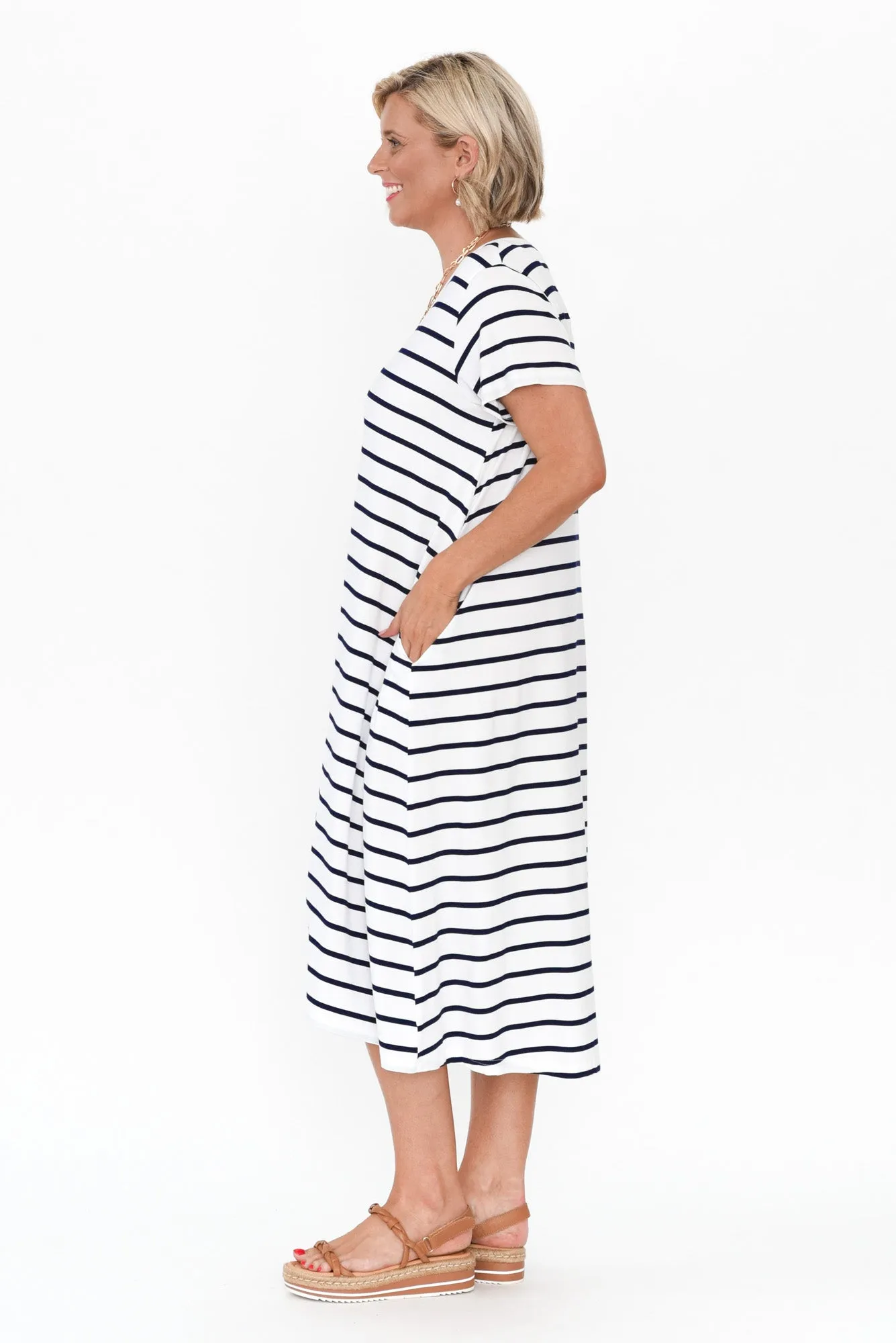 Tiffany White Stripe Bamboo Tee Dress sold by Blue Bungalow product image thumbnail 3