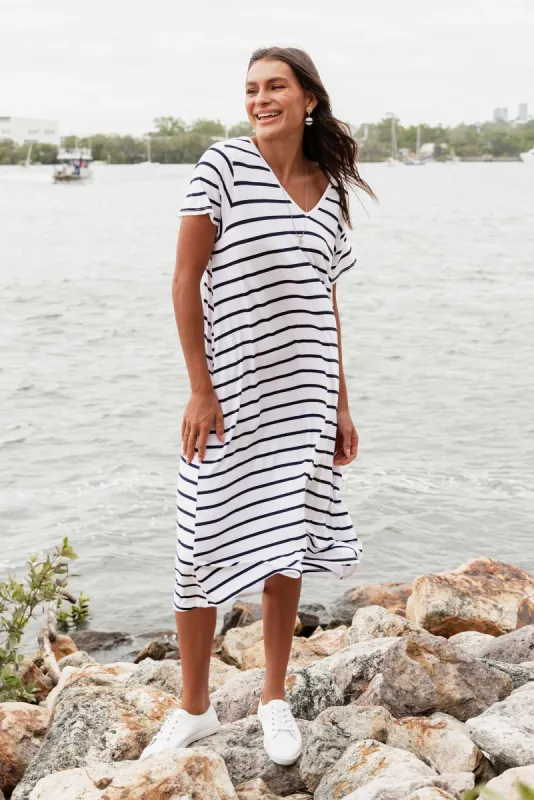 Tiffany White Stripe Bamboo Tee Dress sold by Blue Bungalow