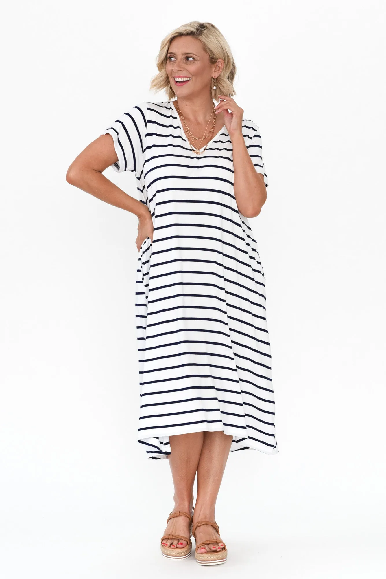 Tiffany White Stripe Bamboo Tee Dress sold by Blue Bungalow product image thumbnail 2