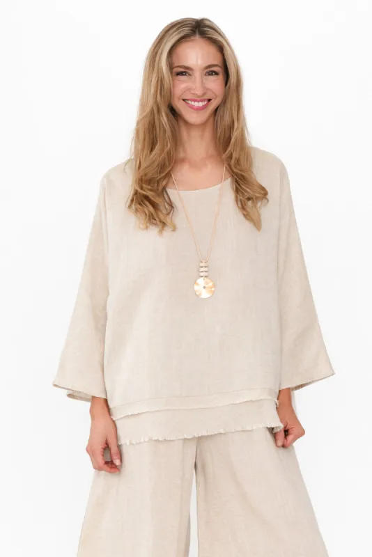 Johanna Beige Linen Blend Top sold by Blue Bungalow