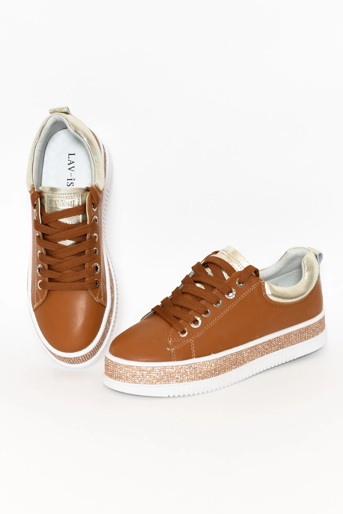 Lange Tan Leather Diamante Sneaker sold by Blue Bungalow