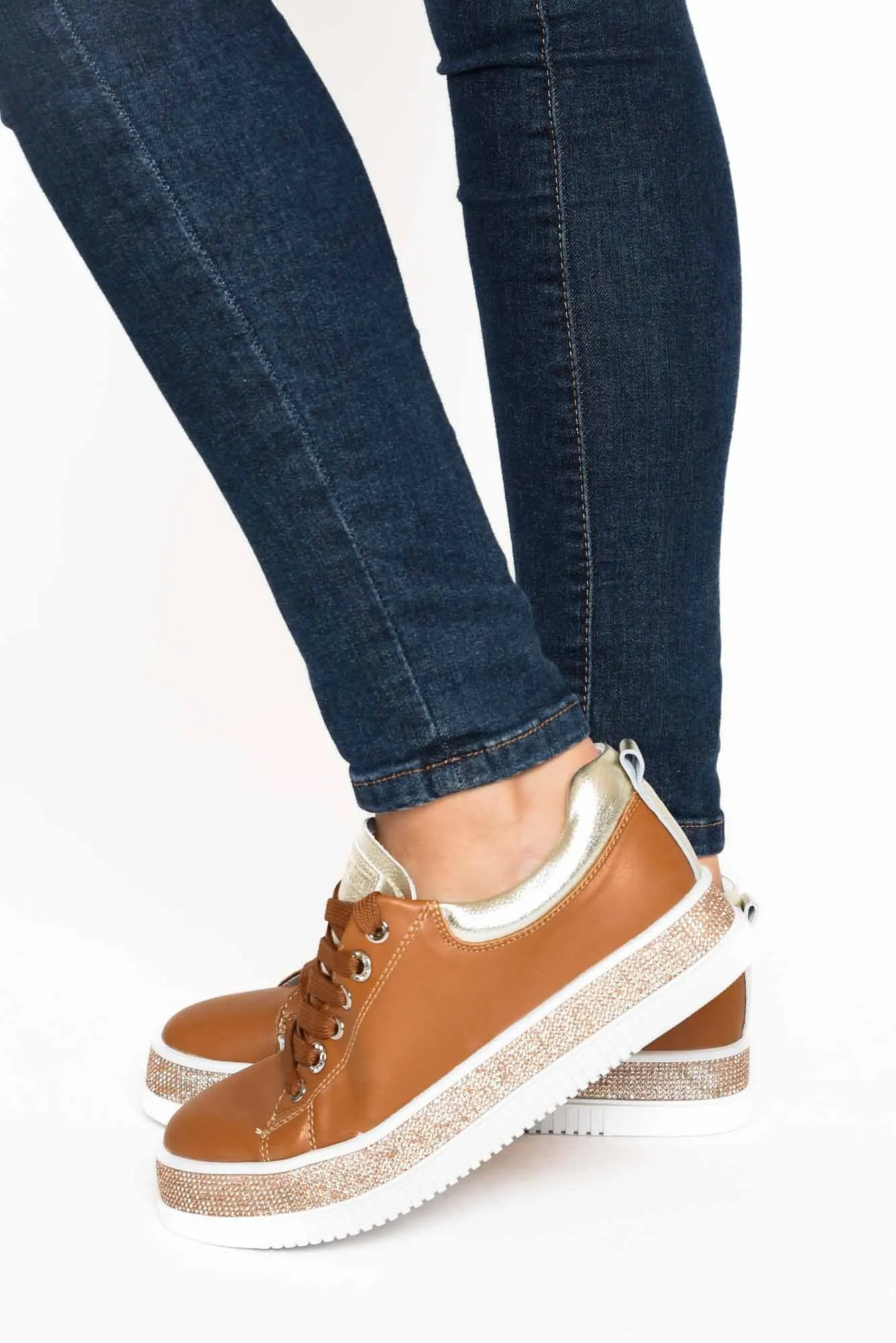 Lange Tan Leather Diamante Sneaker sold by Blue Bungalow product image thumbnail 2