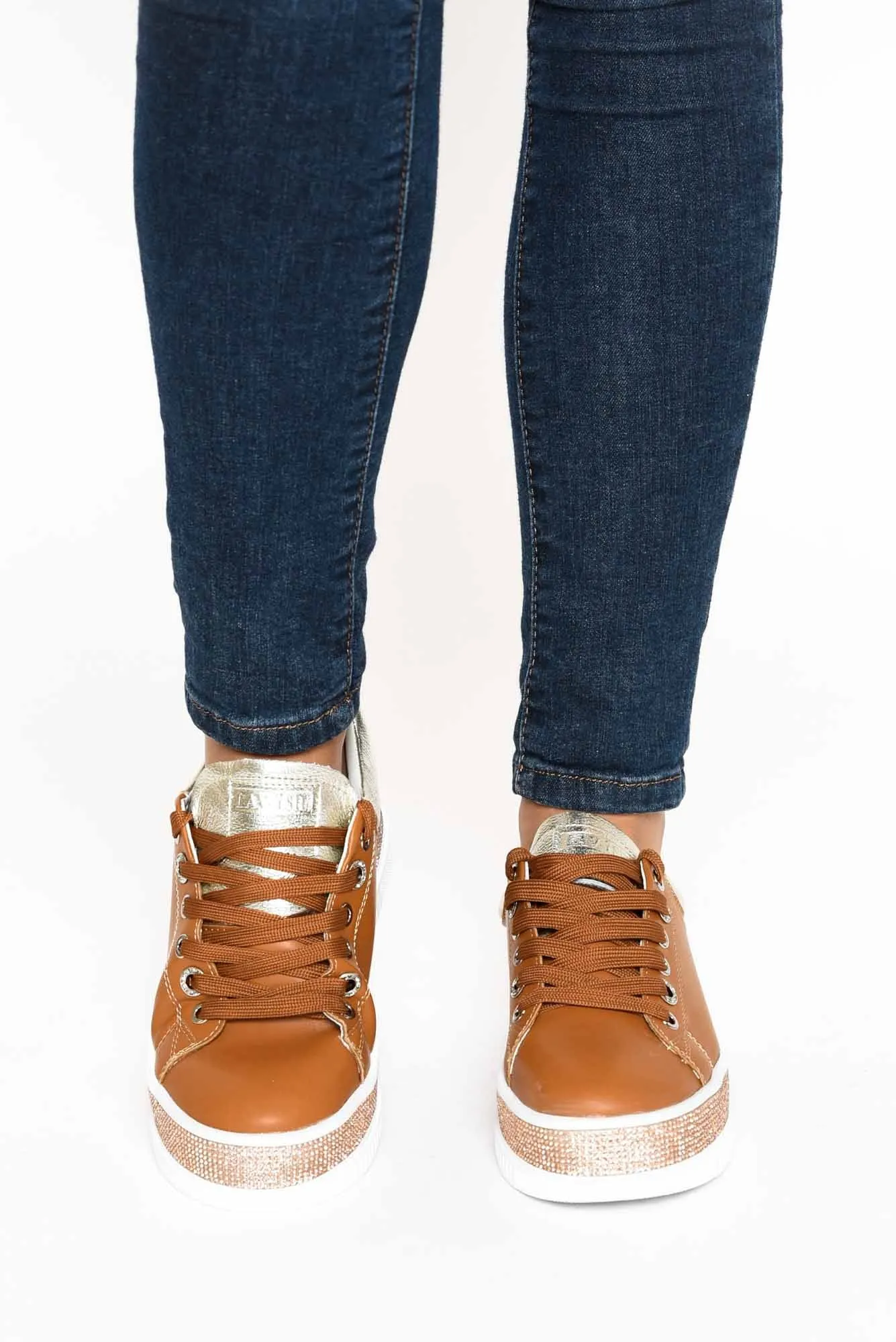 Lange Tan Leather Diamante Sneaker sold by Blue Bungalow product image thumbnail 5