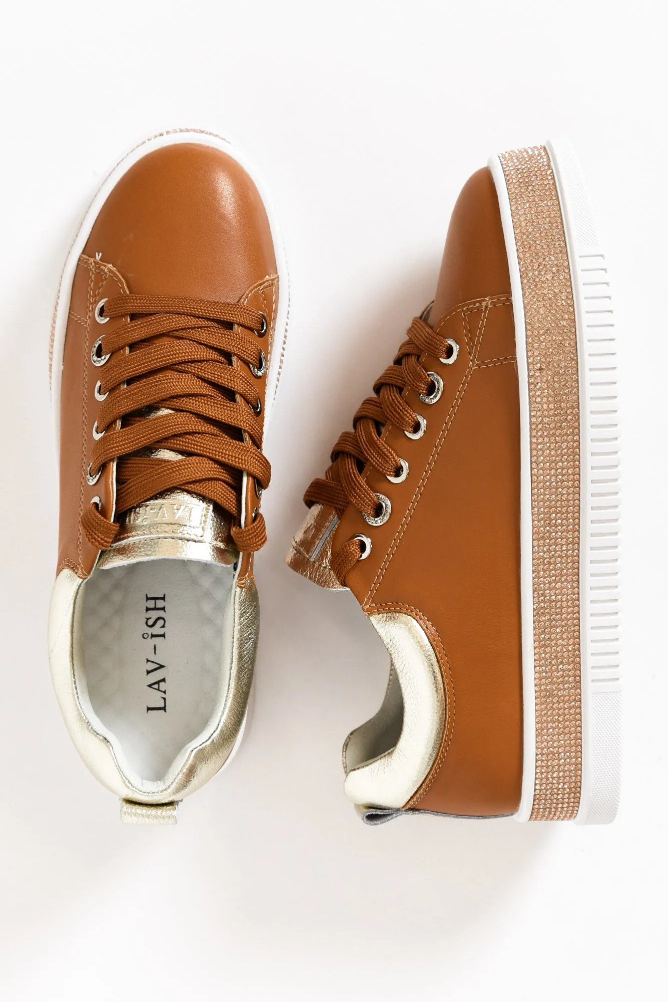 Lange Tan Leather Diamante Sneaker sold by Blue Bungalow product image thumbnail 4