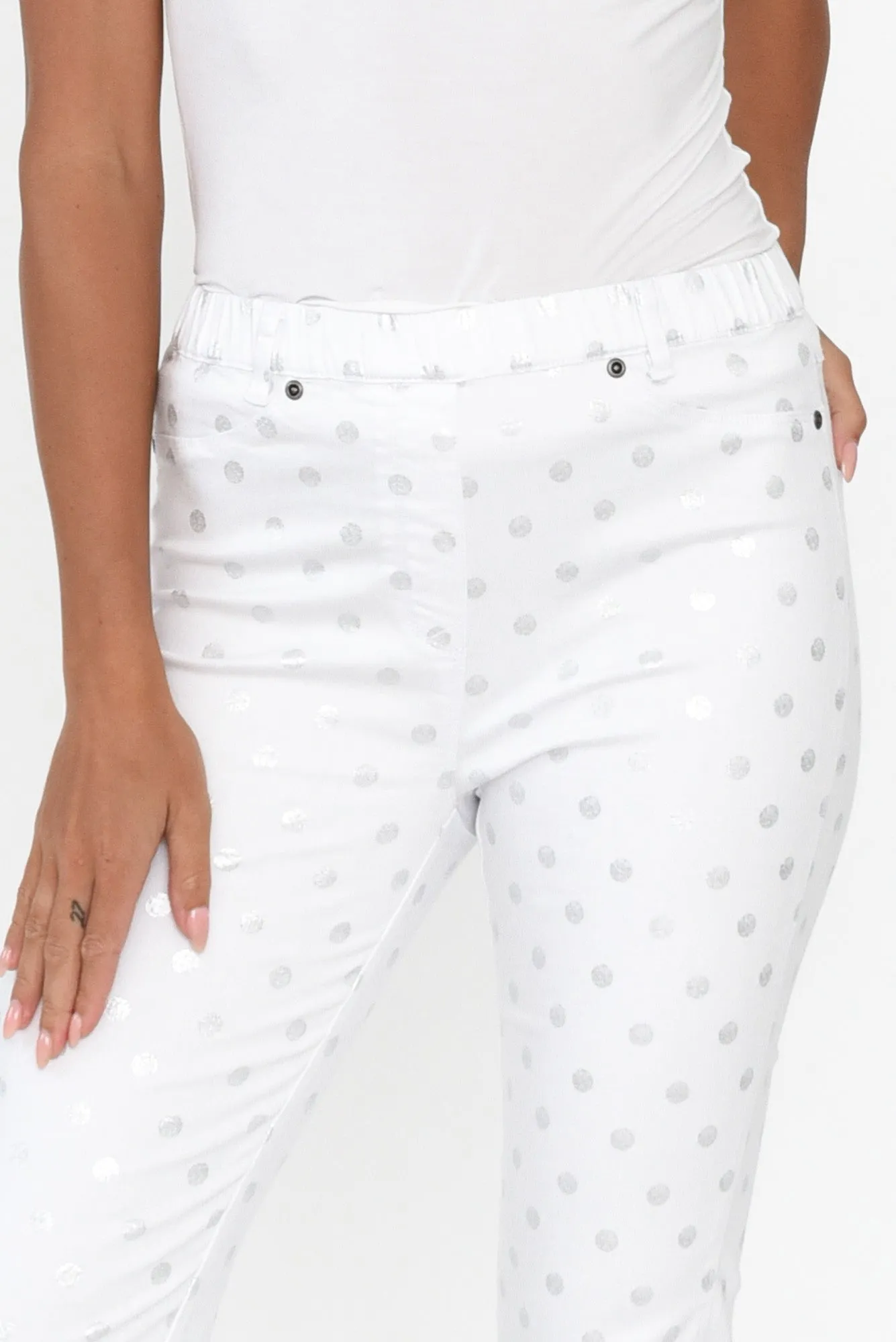 Reed White Foil Spot Cotton Capri Pants sold by Blue Bungalow product image thumbnail 5