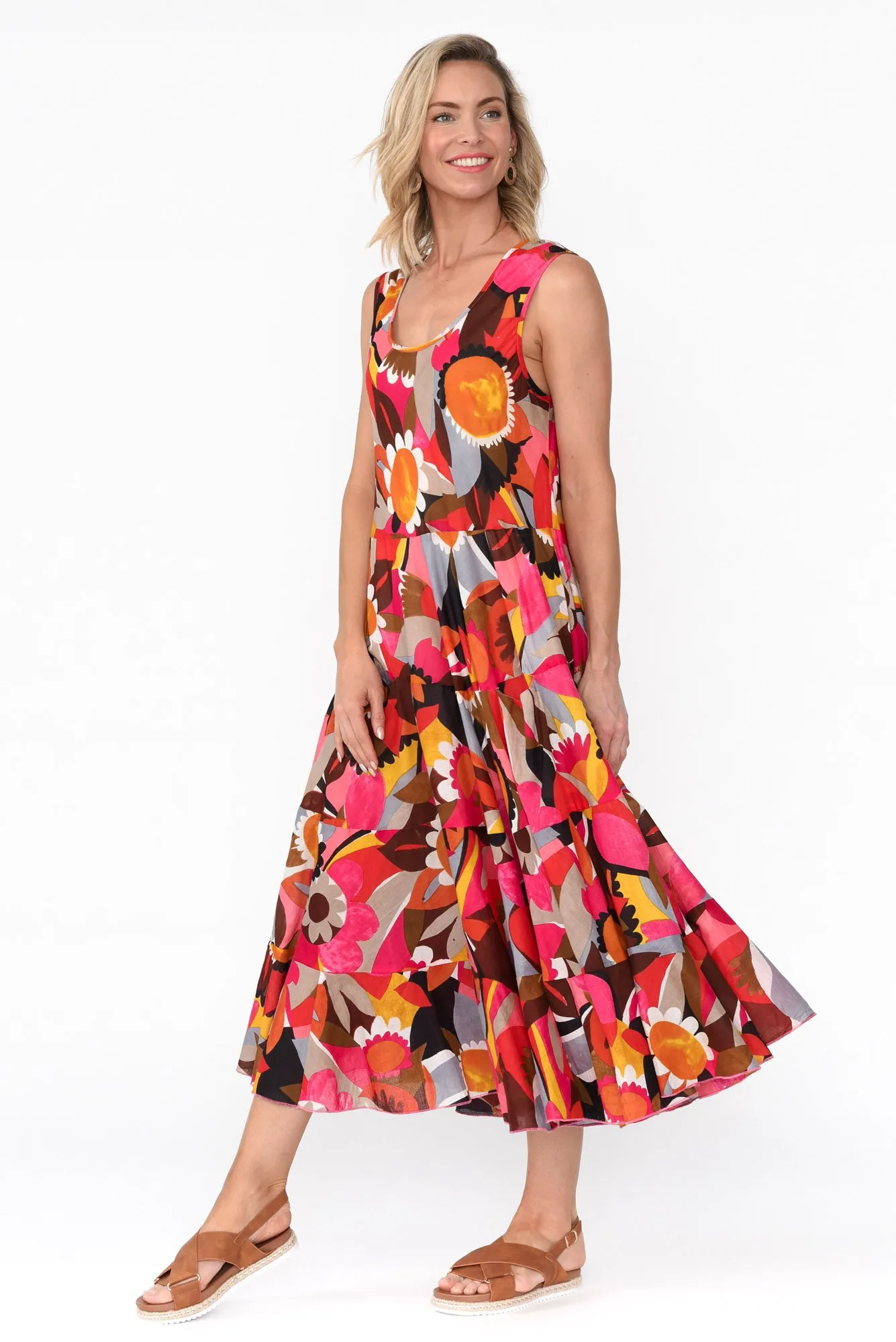 Daydream Pink Abstract Cotton Midi Dress sold by Blue Bungalow product image thumbnail 5