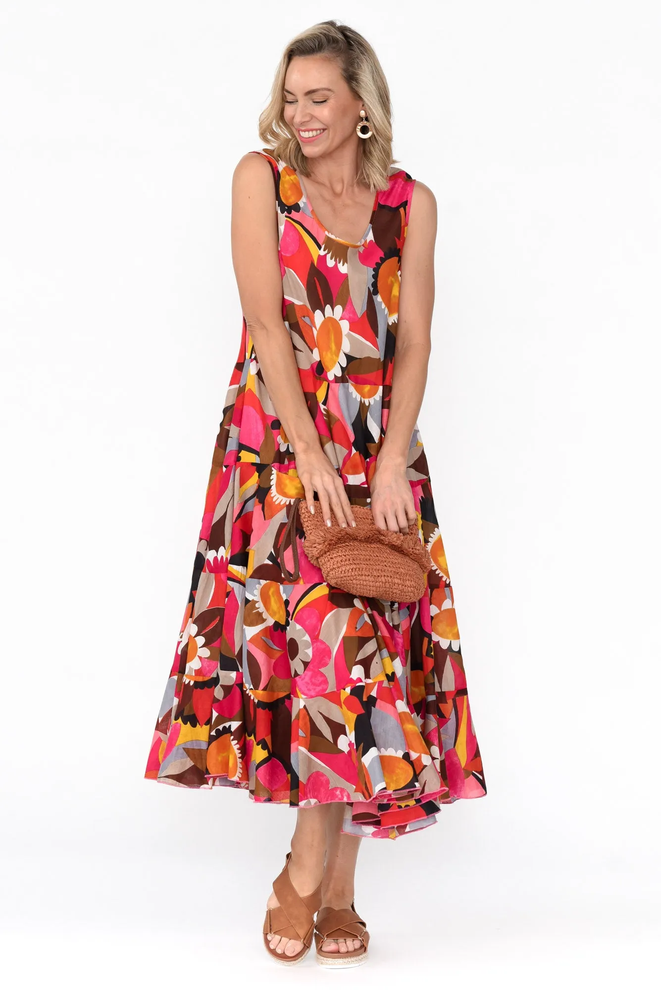 Daydream Pink Abstract Cotton Midi Dress sold by Blue Bungalow product image thumbnail 2