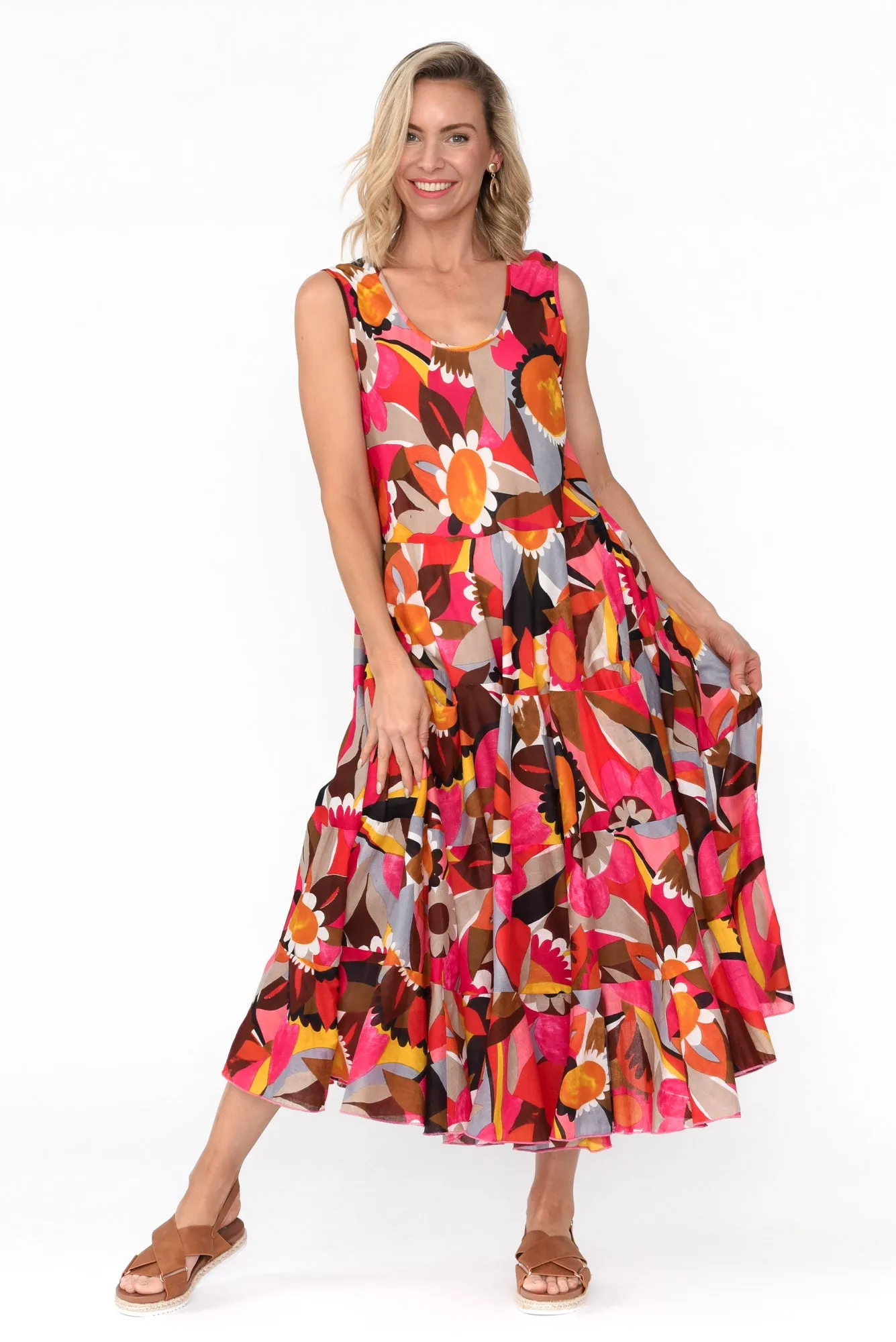 Daydream Pink Abstract Cotton Midi Dress sold by Blue Bungalow product image thumbnail 3