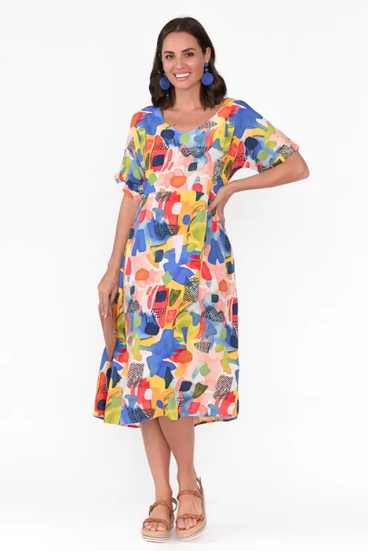 Fayola Red Abstract Midi Dress sold by Blue Bungalow