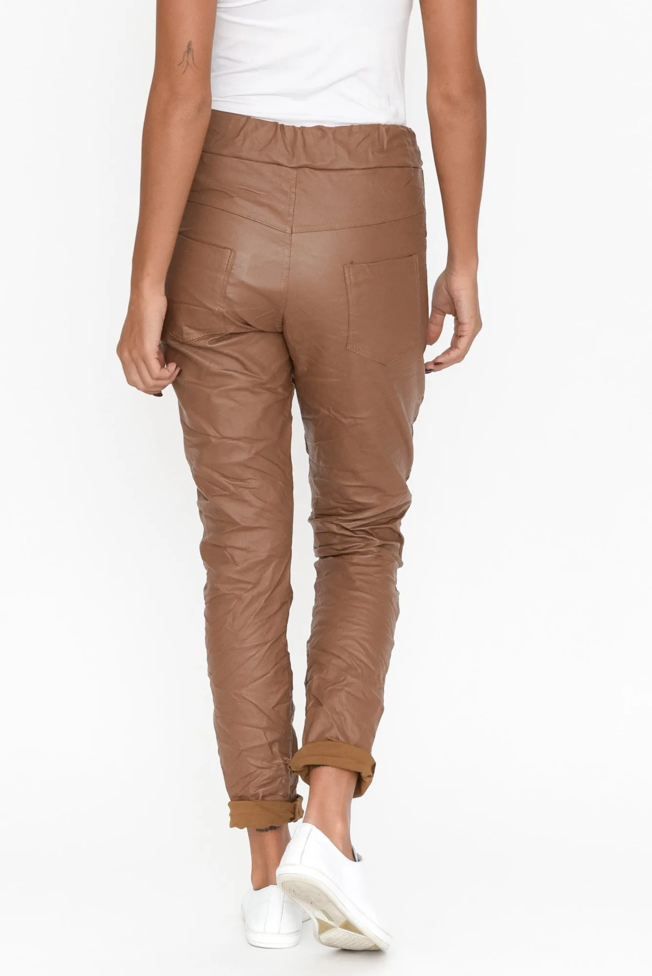 Munich Tan Wet Look Stretch Pants sold by Blue Bungalow product image thumbnail 4