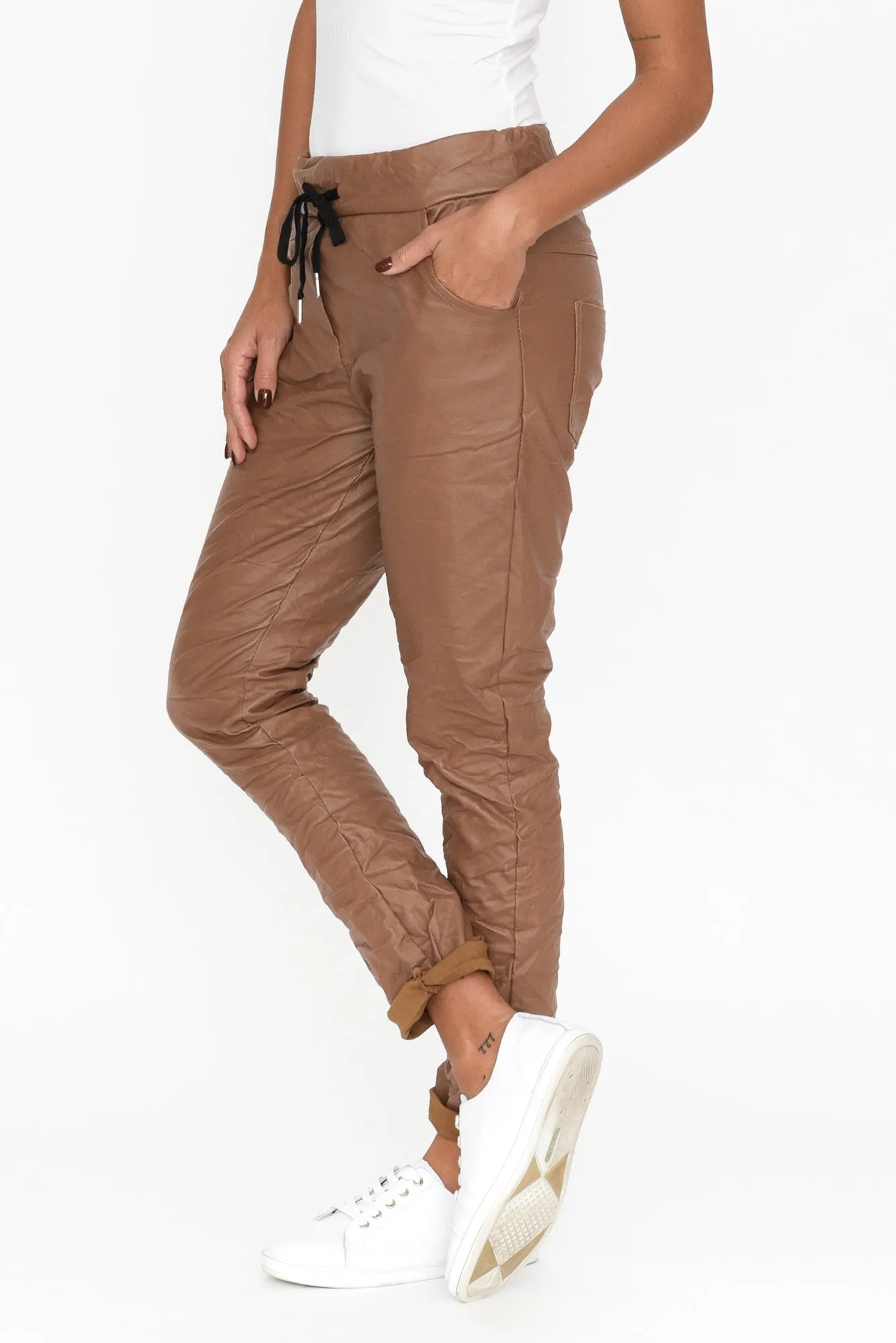 Munich Tan Wet Look Stretch Pants sold by Blue Bungalow product image thumbnail 3