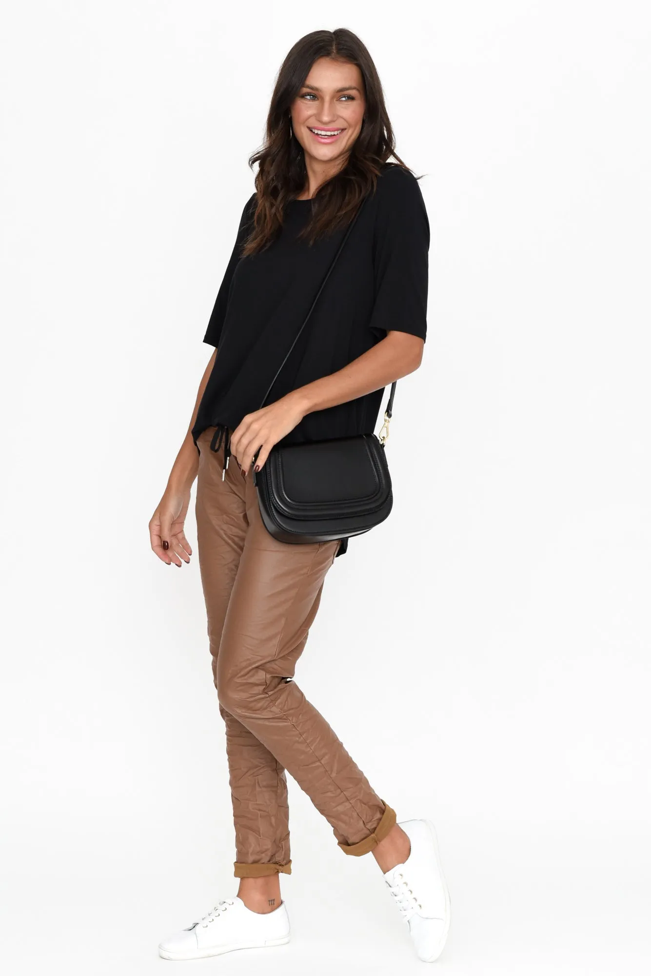 Munich Tan Wet Look Stretch Pants sold by Blue Bungalow product image thumbnail 2