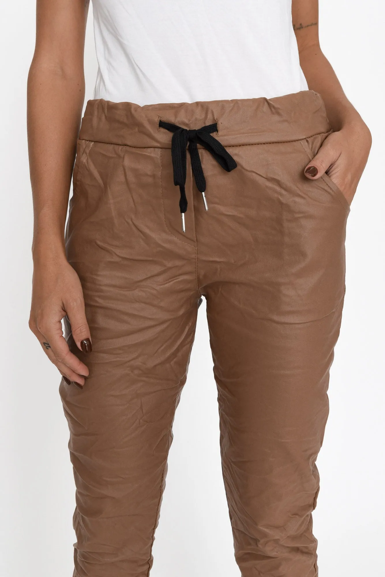 Munich Tan Wet Look Stretch Pants sold by Blue Bungalow product image thumbnail 5