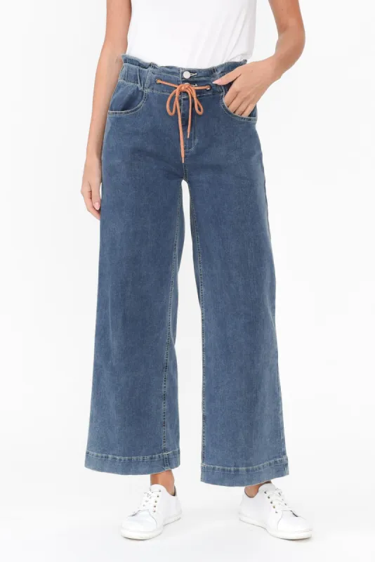 Halifax Dark Blue Denim Wide Leg Pants sold by Blue Bungalow