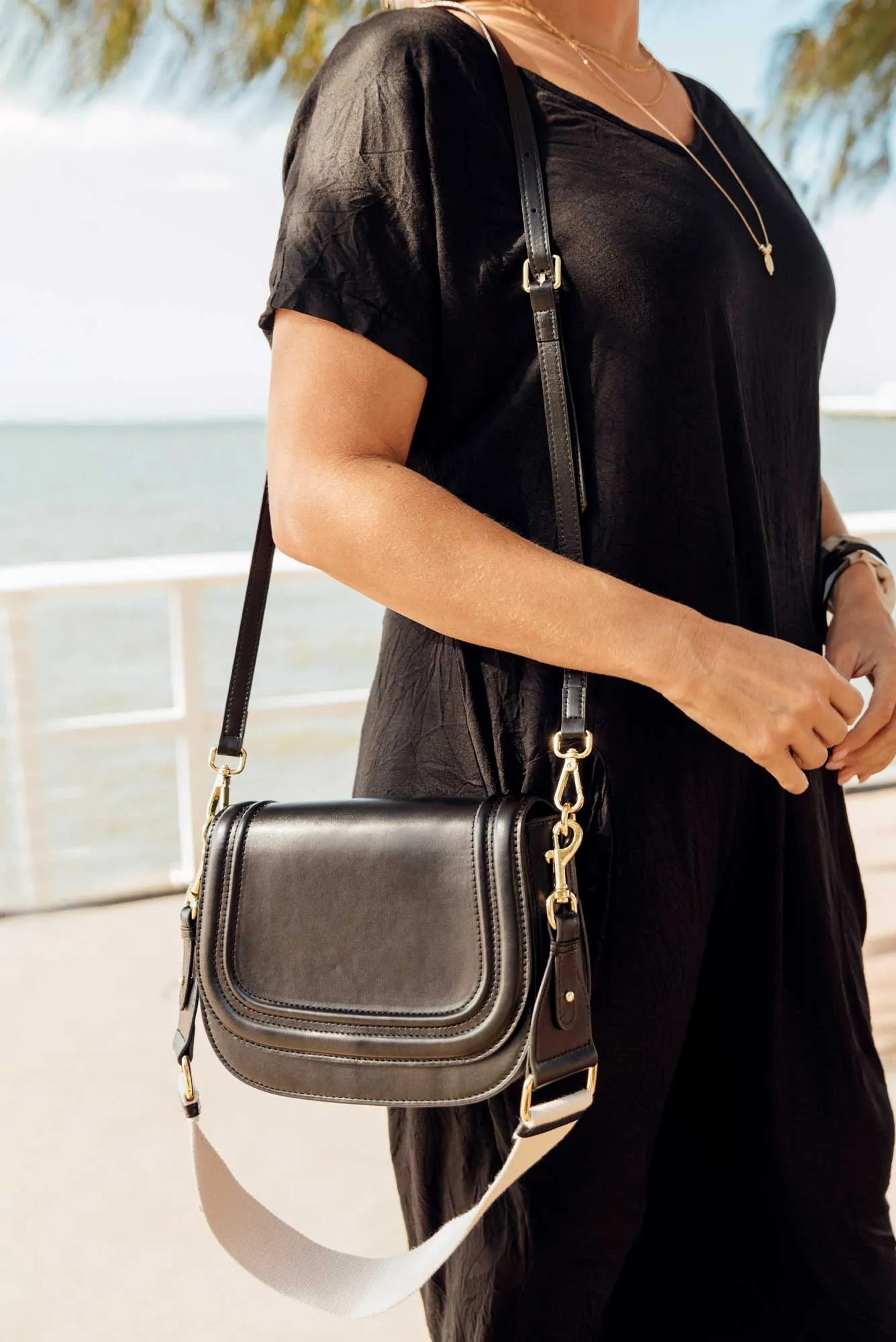 Dickens Black Leather Crossbody Bag sold by Blue Bungalow