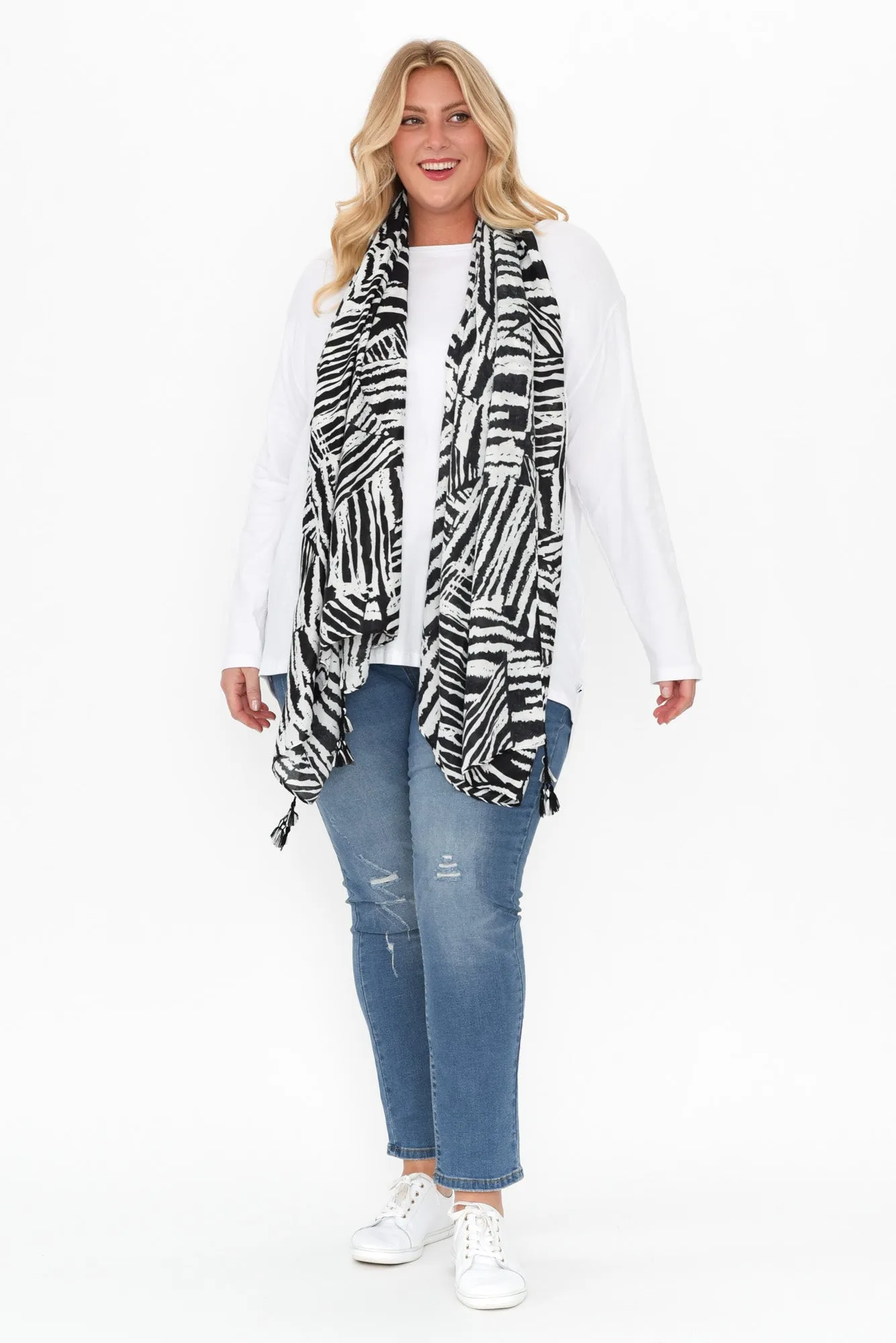 Cam Black Zebra Tassel Scarf sold by Blue Bungalow product image thumbnail 2