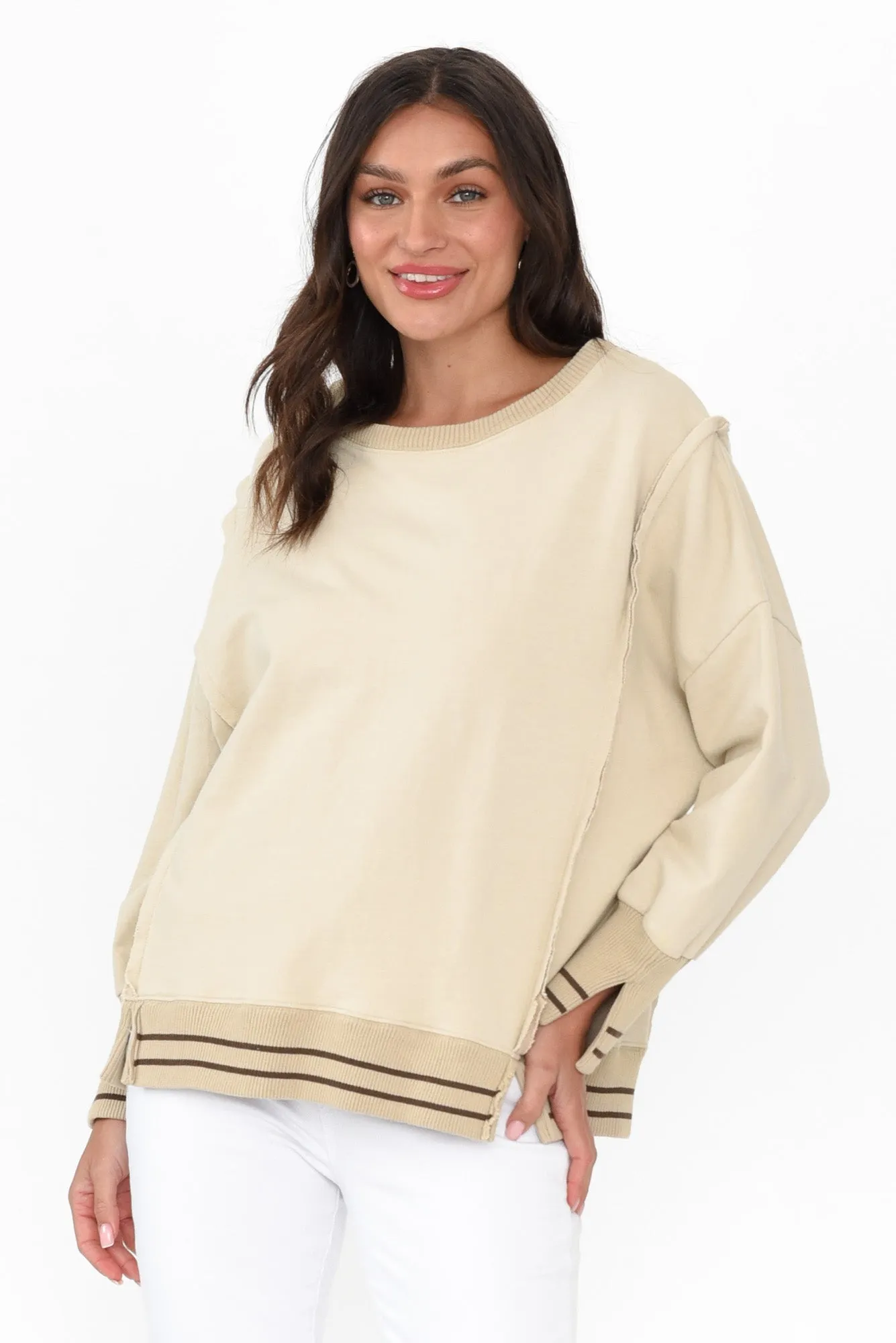 Chantelle Natural Trim Cotton Long Sleeve Top sold by Blue Bungalow