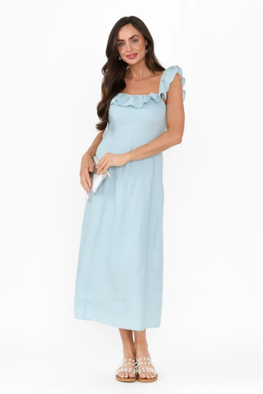 Bonifacio Blue Linen Blend Dress sold by Blue Bungalow