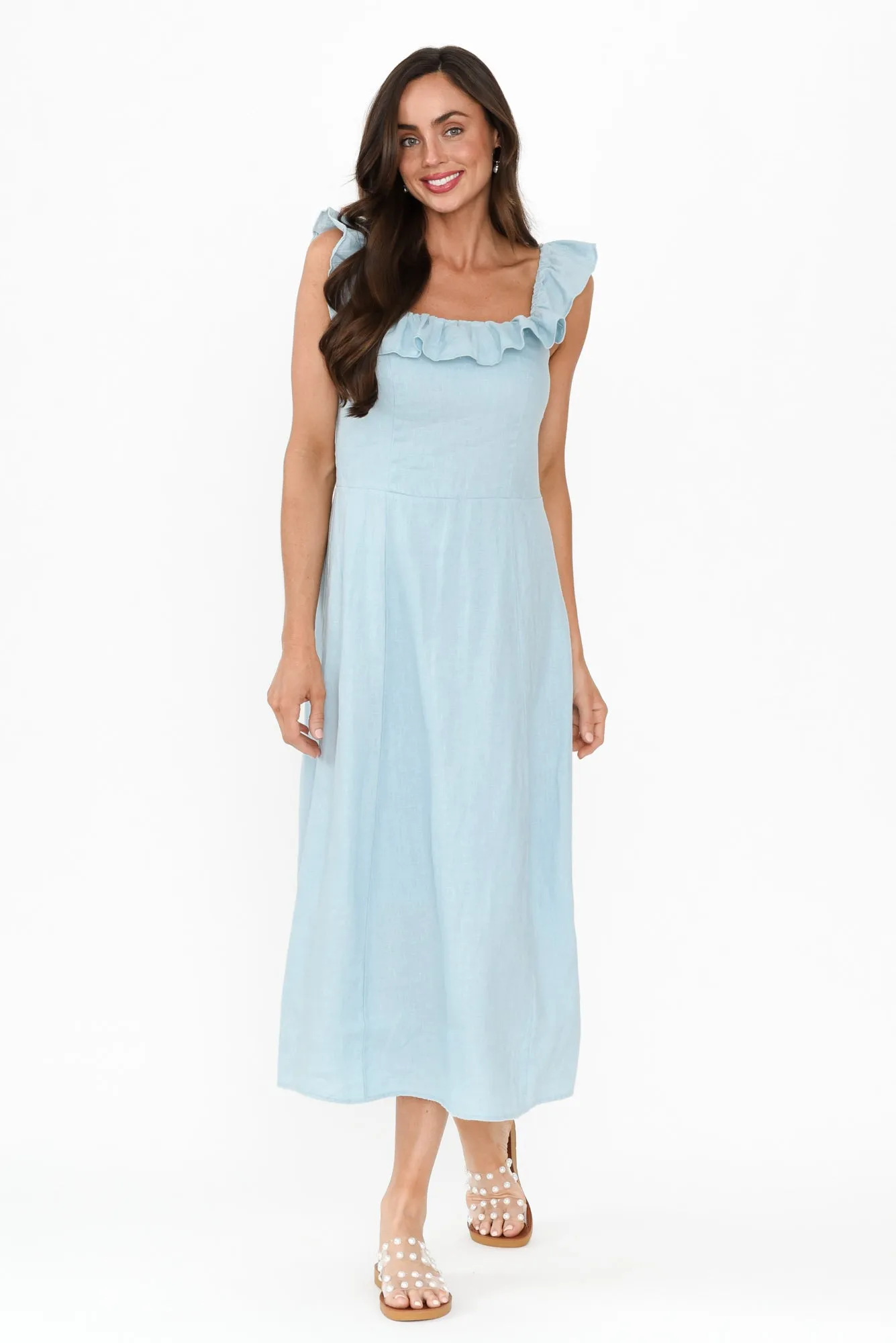 Bonifacio Blue Linen Blend Dress sold by Blue Bungalow product image thumbnail 2