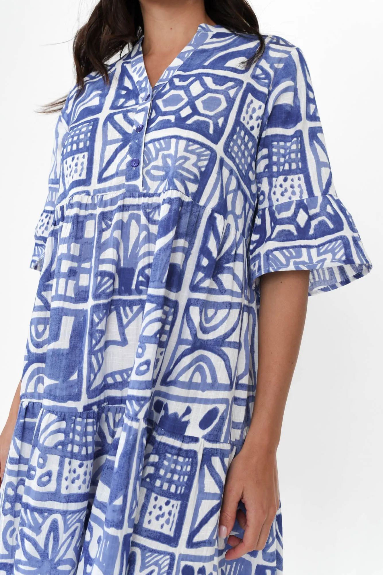 Senna Blue Mosaic Cotton Dress sold by Blue Bungalow product image thumbnail 5