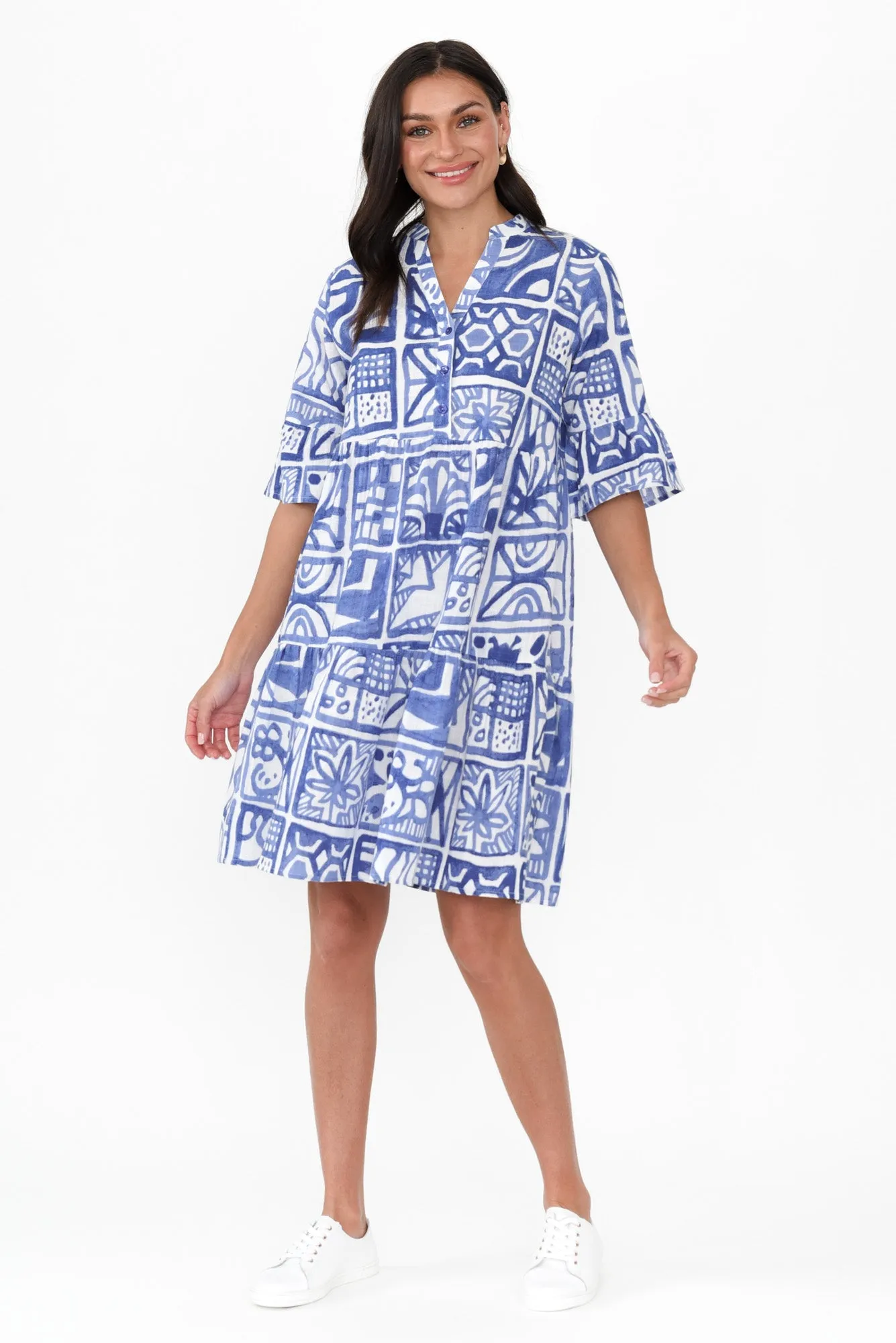 Senna Blue Mosaic Cotton Dress sold by Blue Bungalow product image thumbnail 2