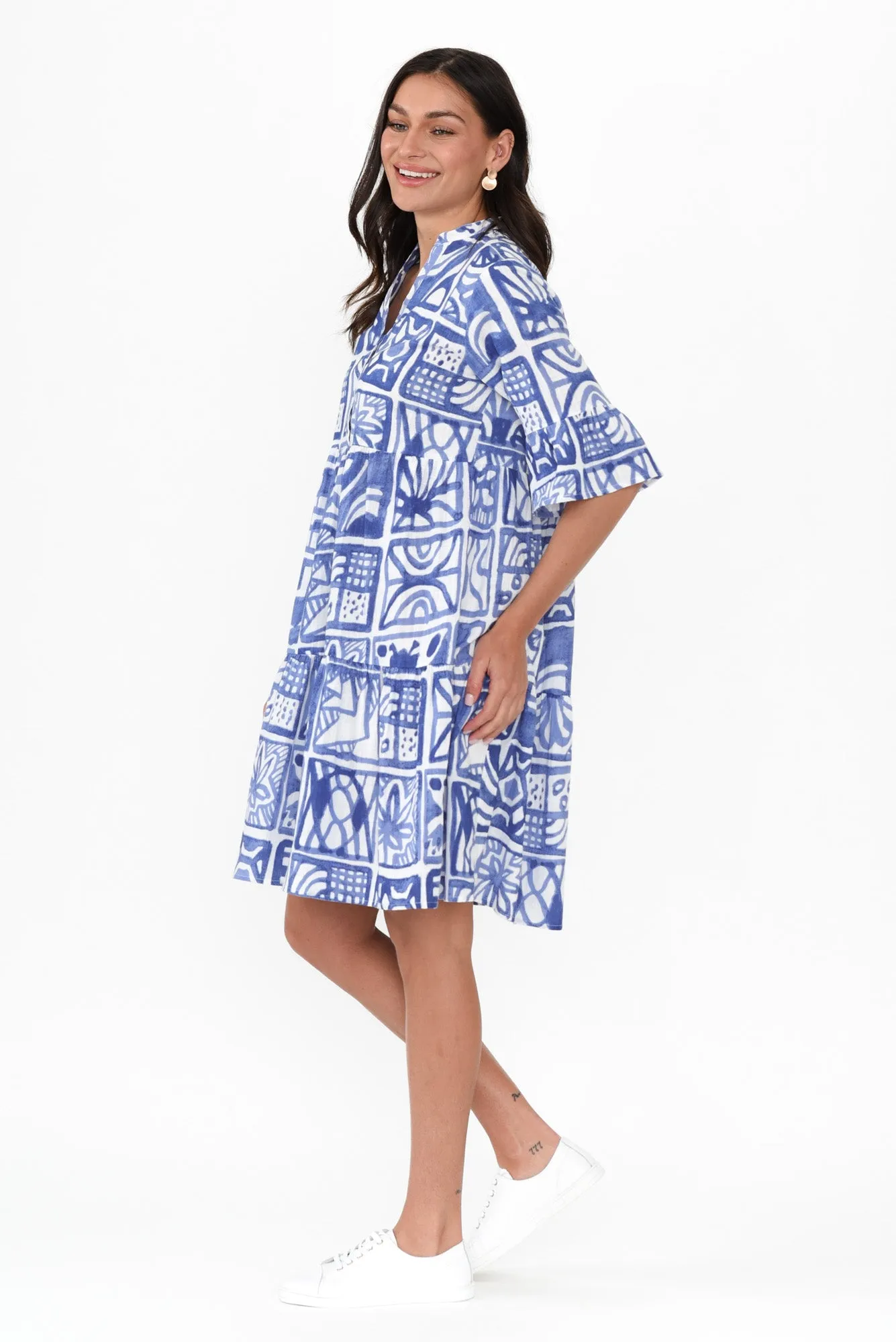 Senna Blue Mosaic Cotton Dress sold by Blue Bungalow product image thumbnail 3