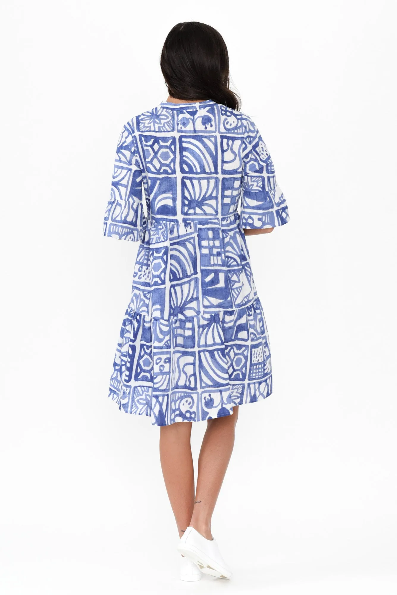 Senna Blue Mosaic Cotton Dress sold by Blue Bungalow product image thumbnail 4