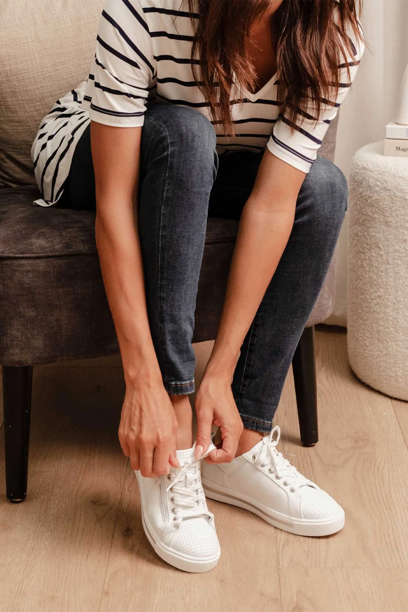 Kiki White Leather Zip Sneaker sold by Blue Bungalow