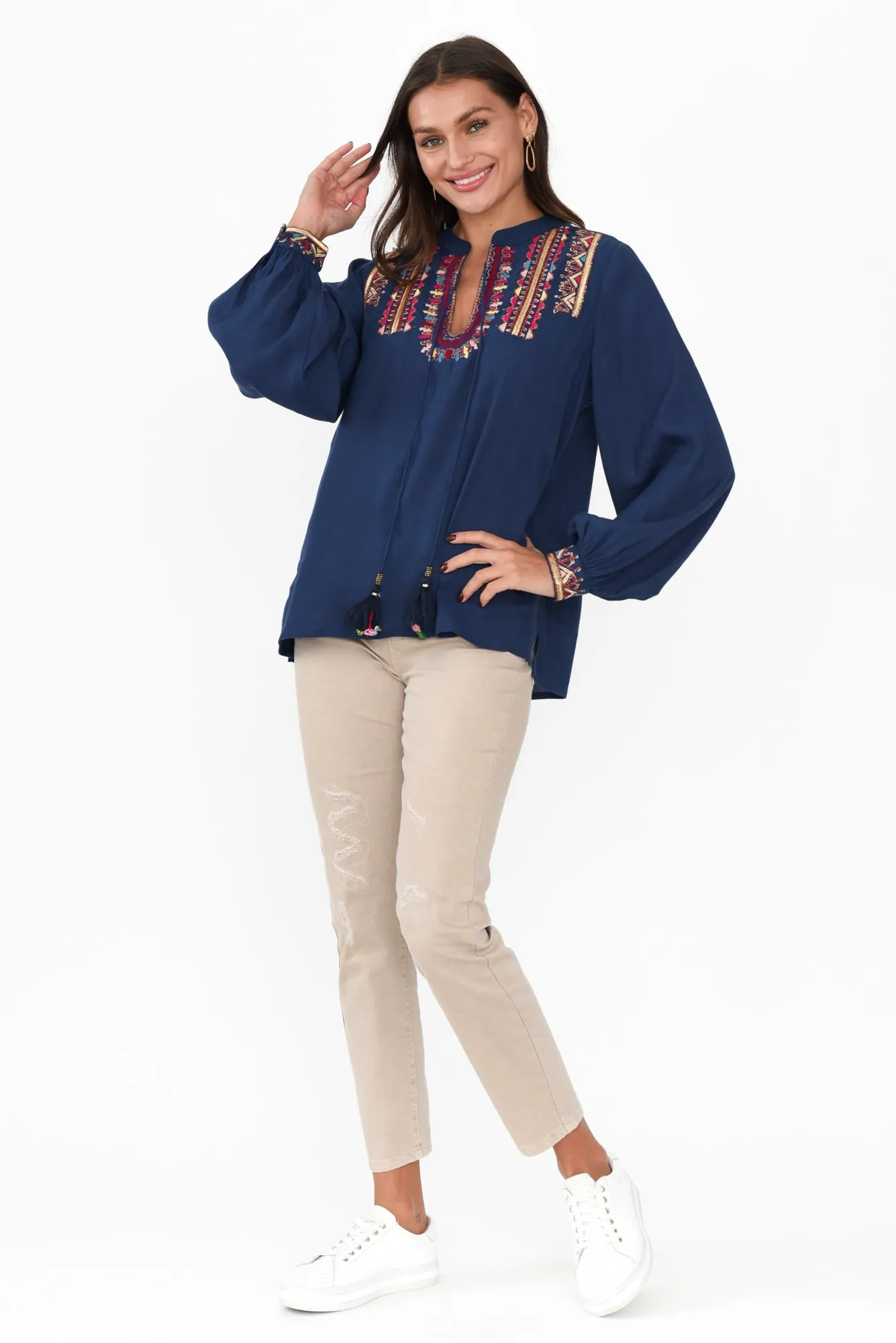 Eldrick Navy Aztec Tassel Top sold by Blue Bungalow product image thumbnail 2