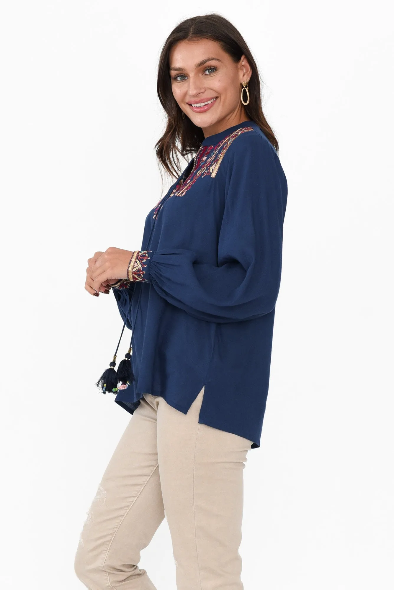 Eldrick Navy Aztec Tassel Top sold by Blue Bungalow product image thumbnail 3