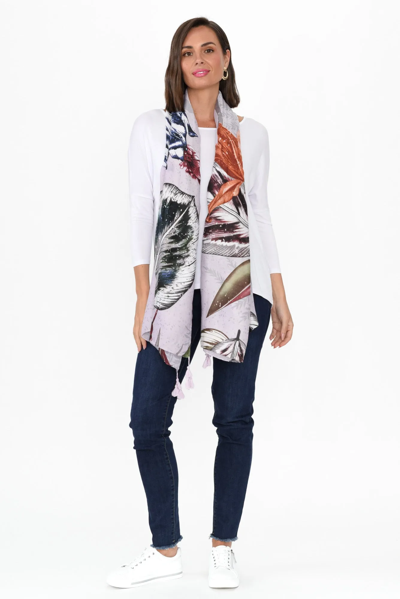 Mala Purple Floral Tassel Scarf sold by Blue Bungalow product image thumbnail 2