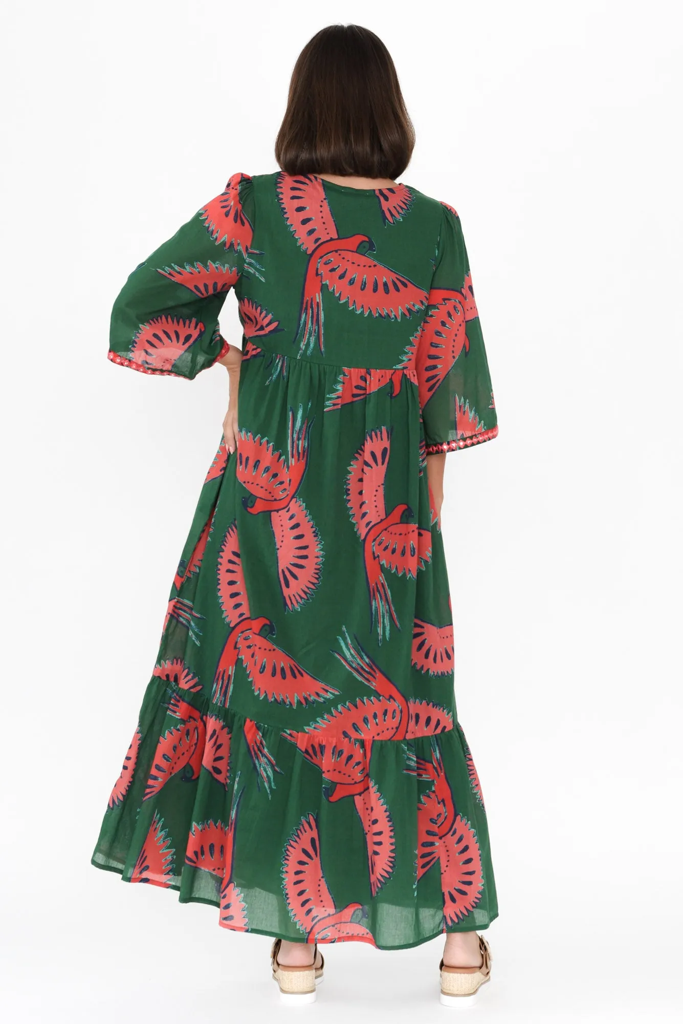 Lorrini Green Floral Cotton Dress sold by Blue Bungalow product image thumbnail 4