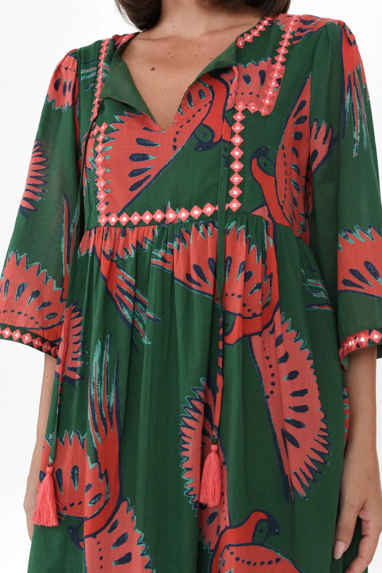 Lorrini Green Floral Cotton Dress sold by Blue Bungalow product image thumbnail 5