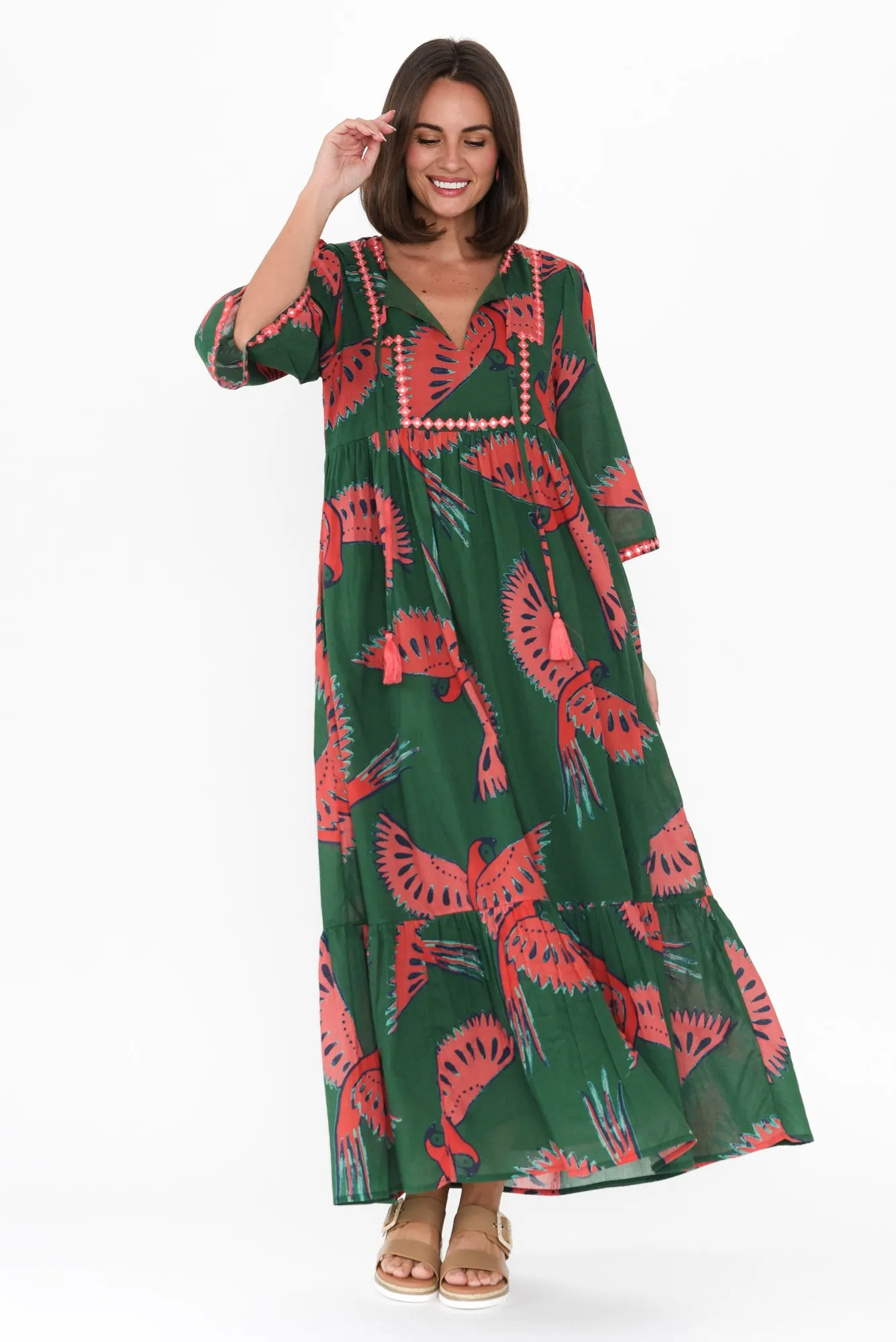 Lorrini Green Floral Cotton Dress sold by Blue Bungalow