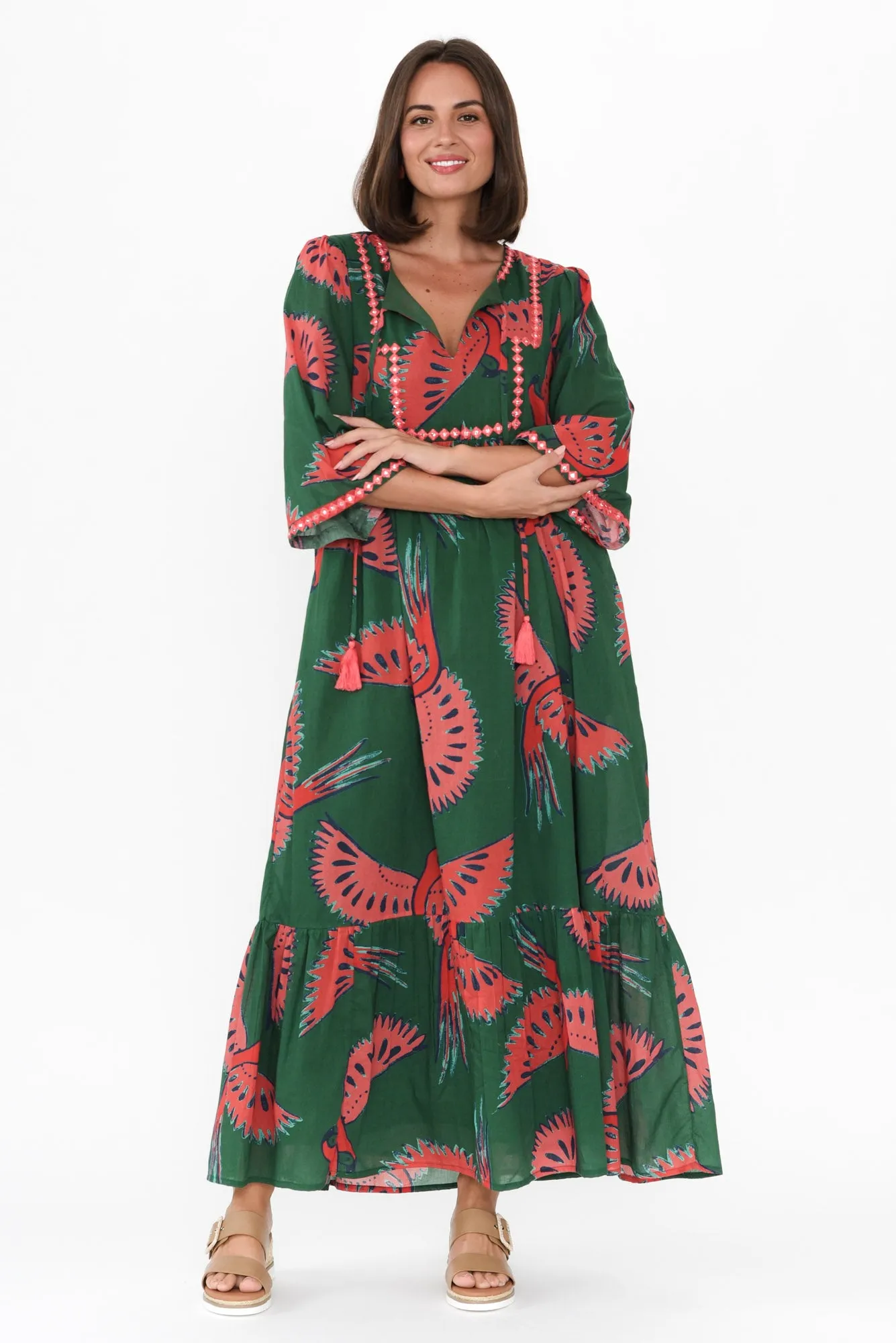 Lorrini Green Floral Cotton Dress sold by Blue Bungalow product image thumbnail 2