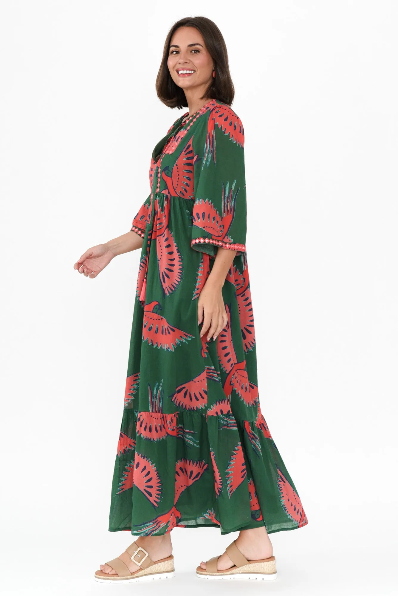 Lorrini Green Floral Cotton Dress sold by Blue Bungalow product image thumbnail 3