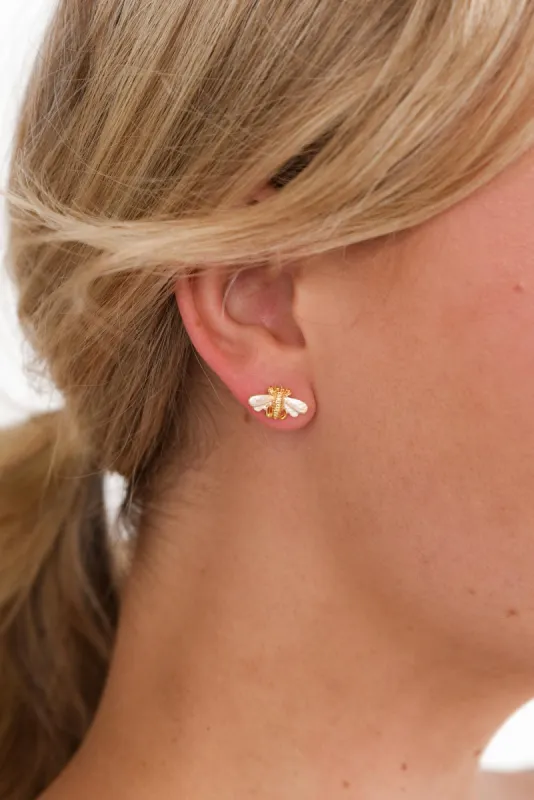 Venya White Bee Stud Earrings sold by Blue Bungalow