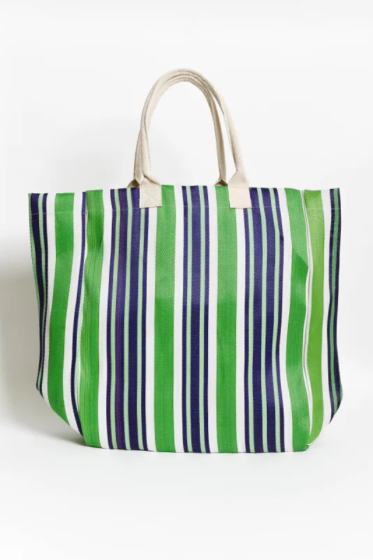 Lochan Green Stripe Large Tote Bag sold by Blue Bungalow