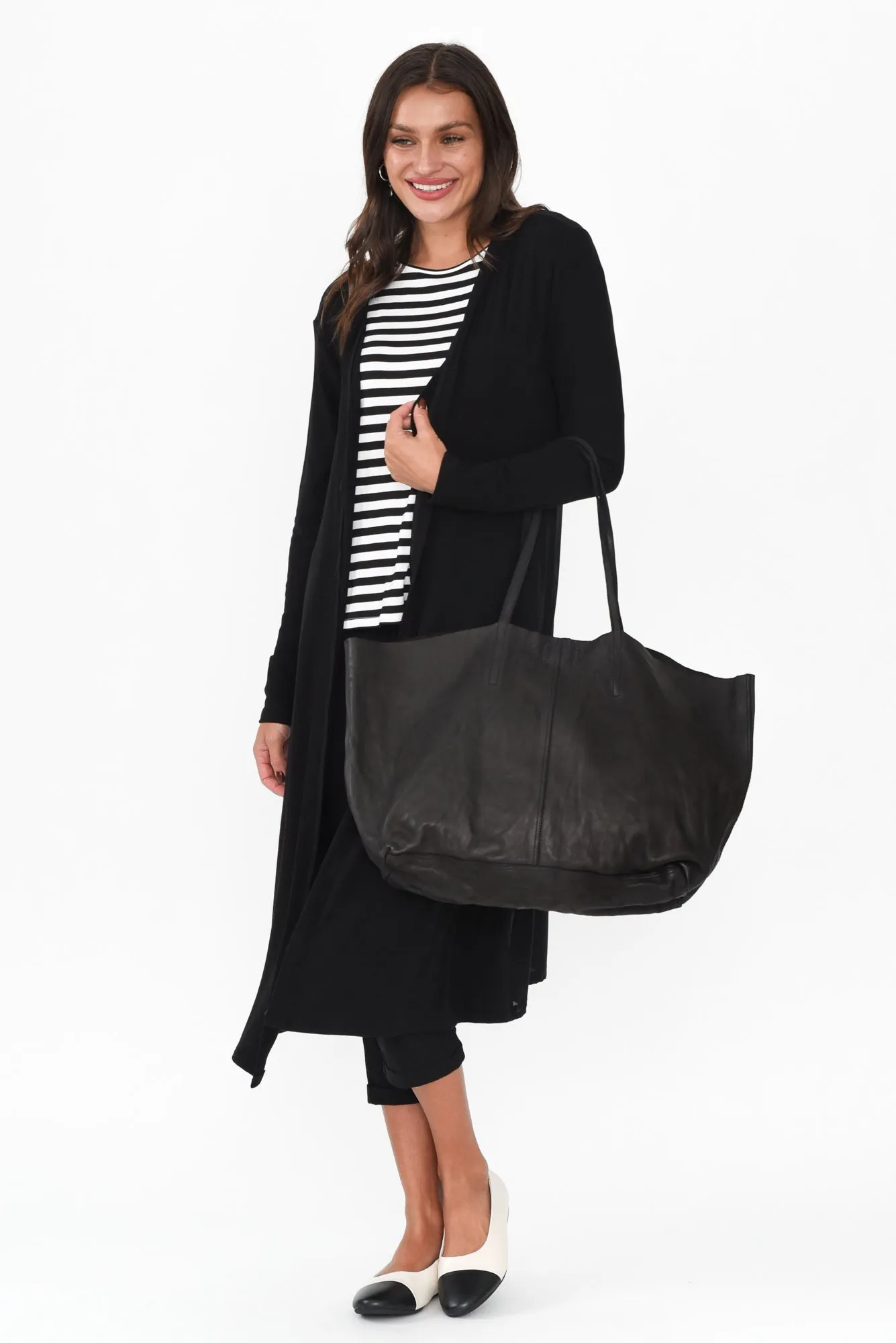 Pearlie Black Longline Cardigan sold by Blue Bungalow