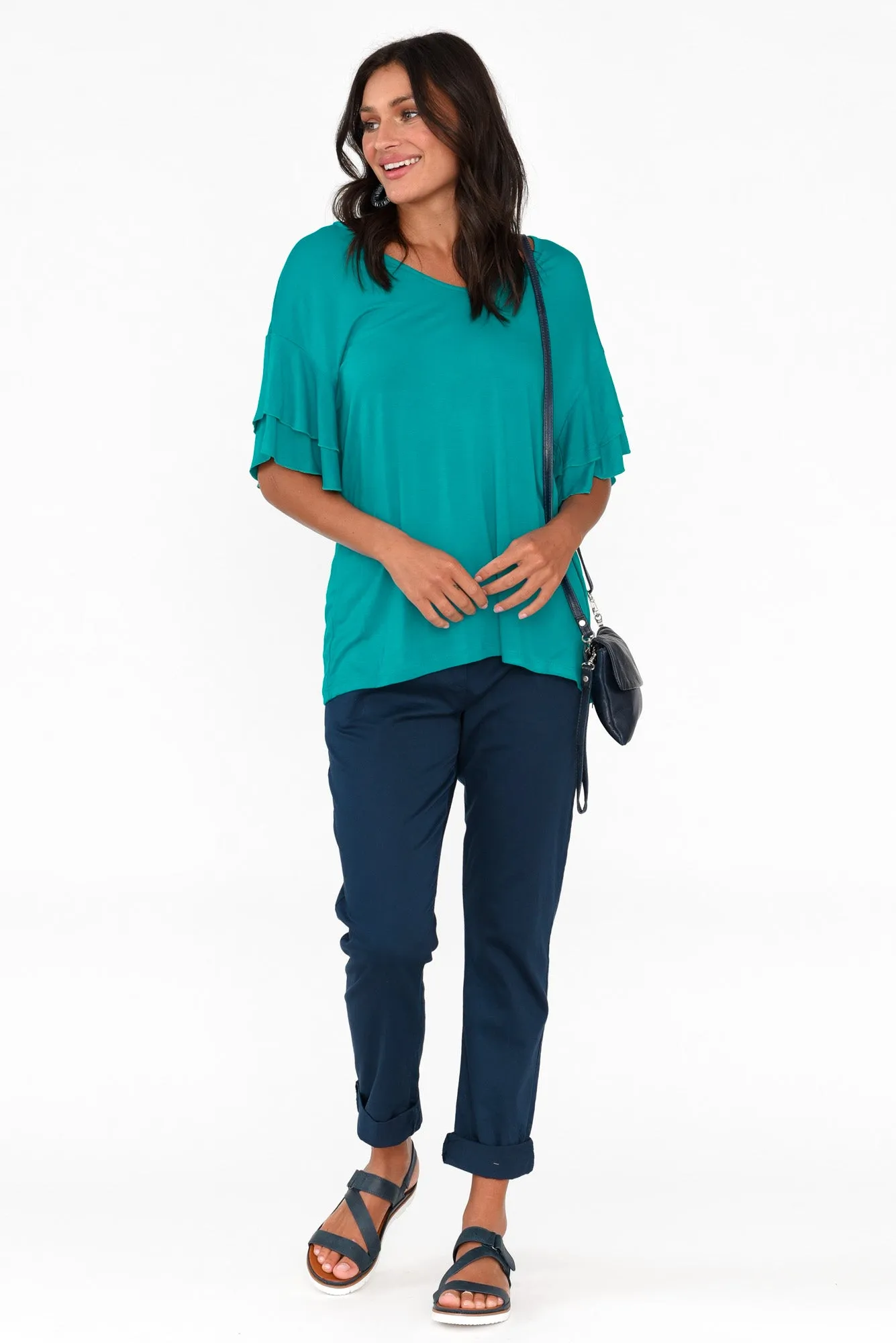 Ripon Blue Lagoon Frill Sleeve Top sold by Blue Bungalow product image thumbnail 2