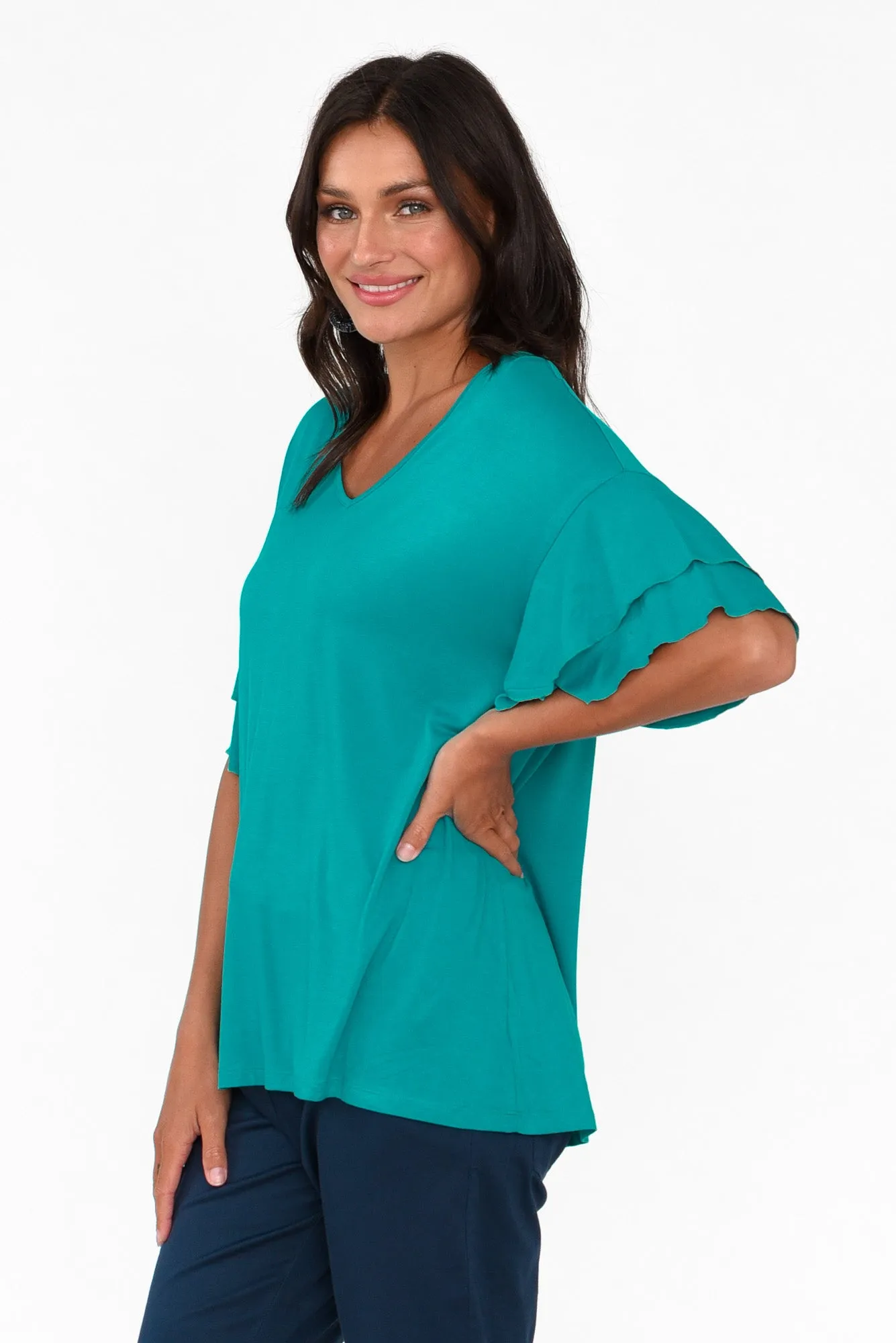 Ripon Blue Lagoon Frill Sleeve Top sold by Blue Bungalow product image thumbnail 3