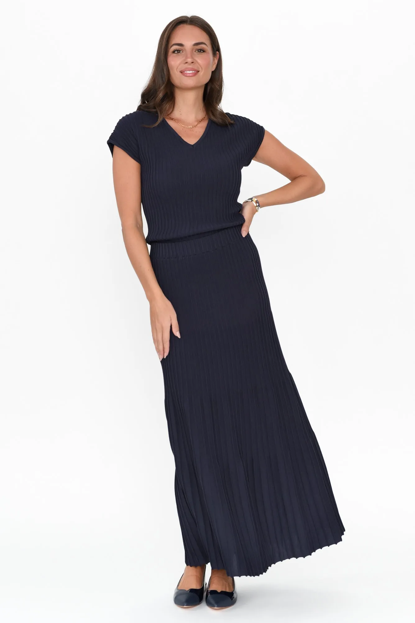 Pimm Navy Knit Skirt sold by Blue Bungalow product image thumbnail 2