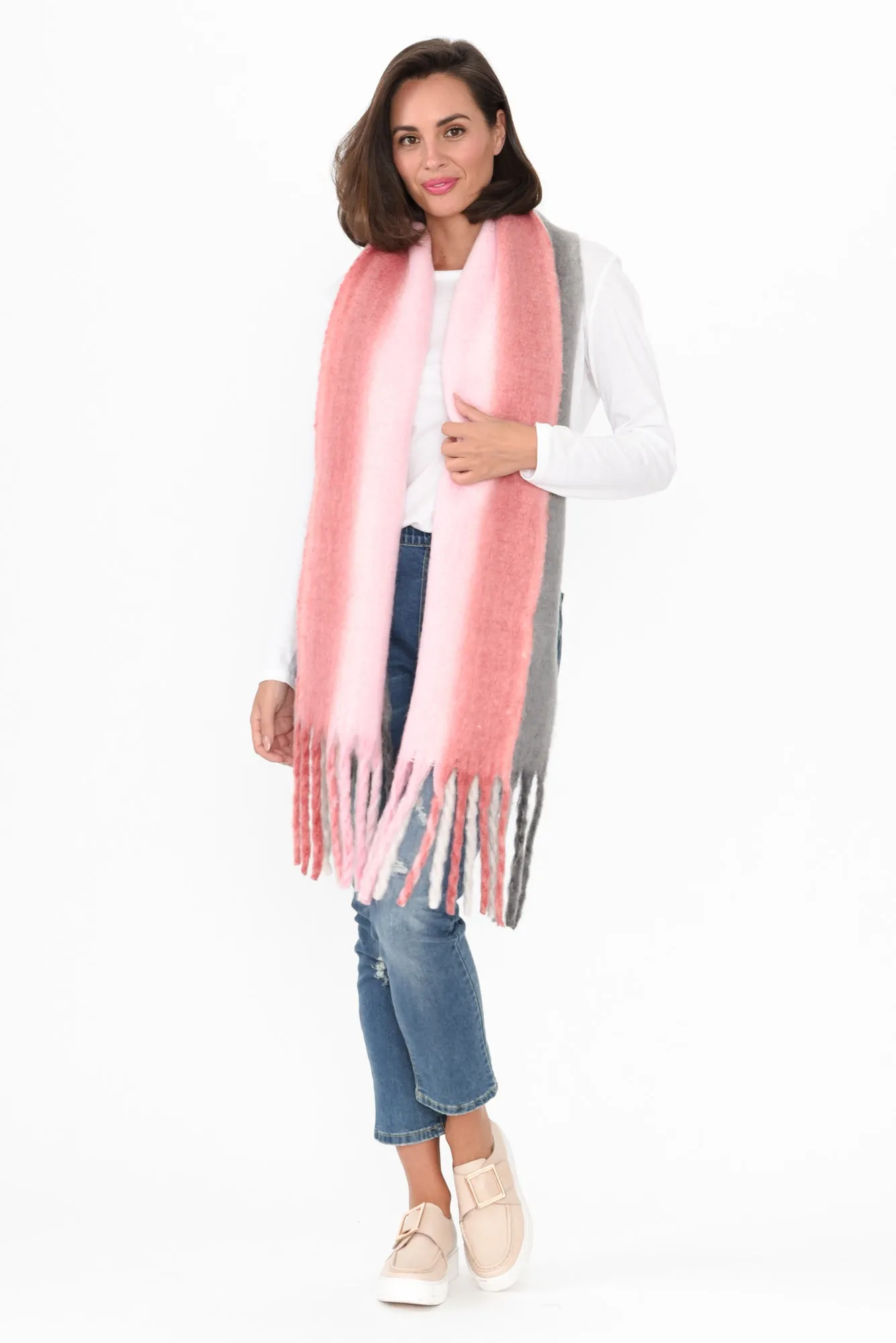 Rizzo Pink Tassel Scarf sold by Blue Bungalow product image thumbnail 2