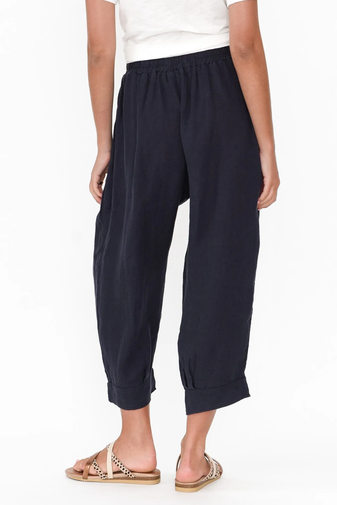 Elide Navy Linen Cropped Pants sold by Blue Bungalow product image thumbnail 5