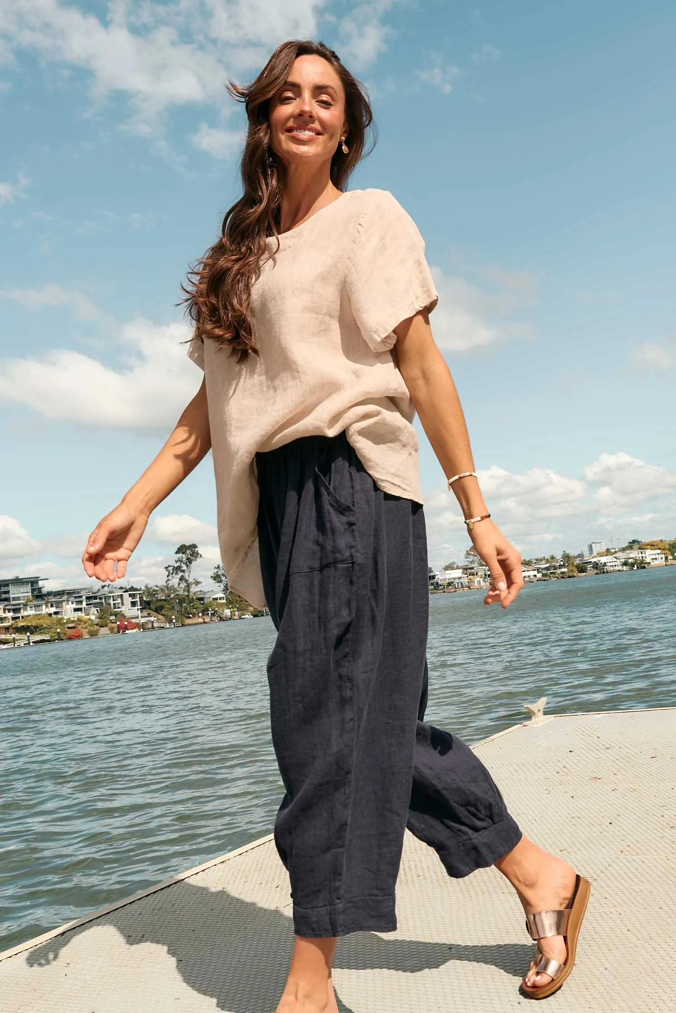 Elide Navy Linen Cropped Pants sold by Blue Bungalow product image thumbnail 2